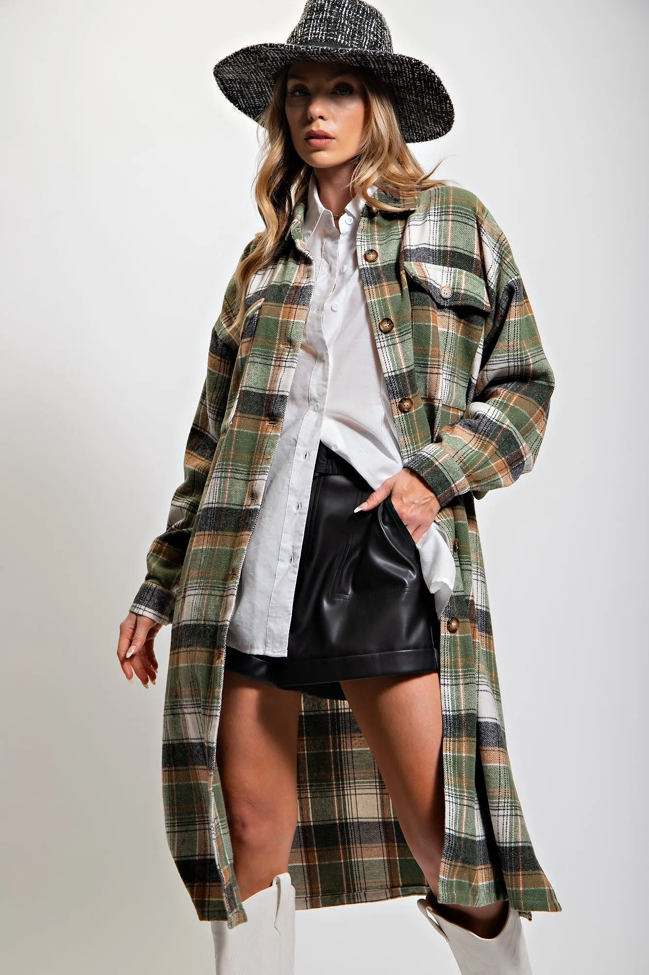 Plaid Long Sleeve Button-Down Jacket/Coat