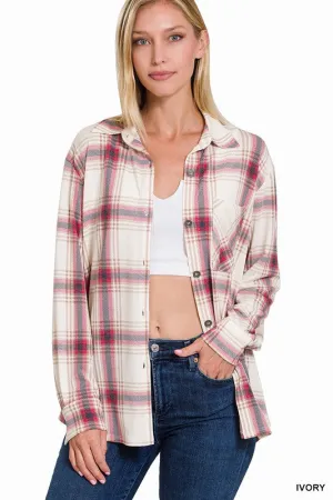 Plaid Shacket With Front Pocket