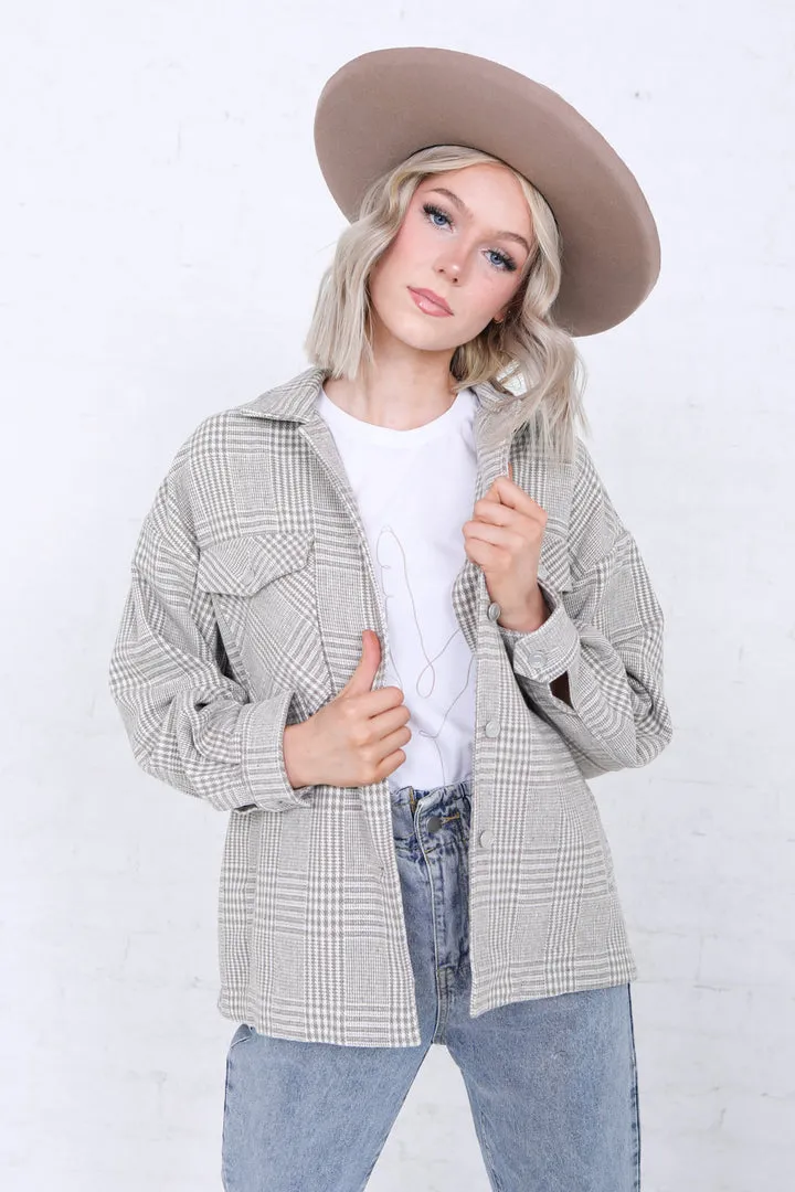 Plaid shacket with Pockets (cobblestone & shadow grey)