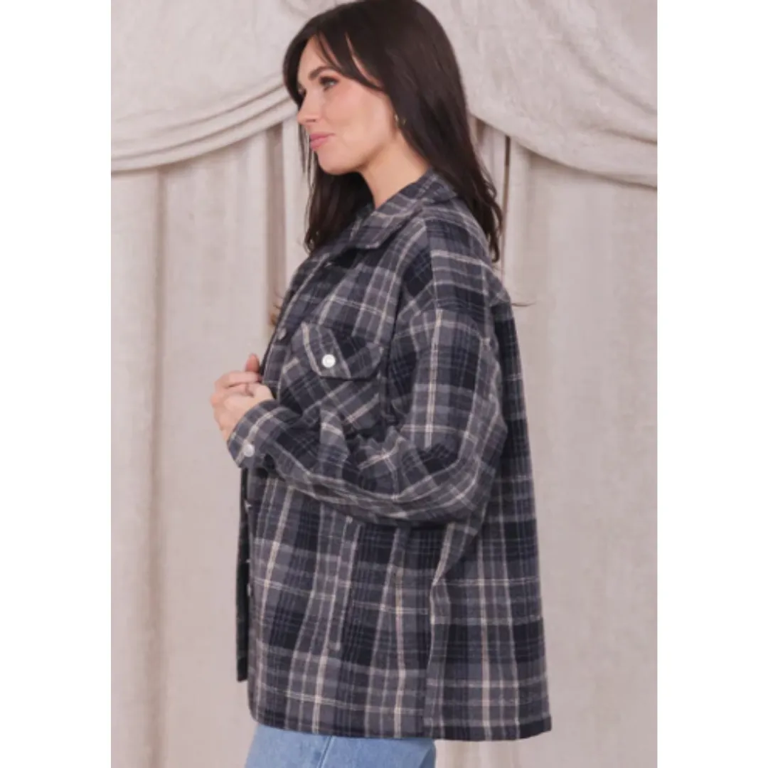 Plaid shacket with Pockets (cobblestone & shadow grey)