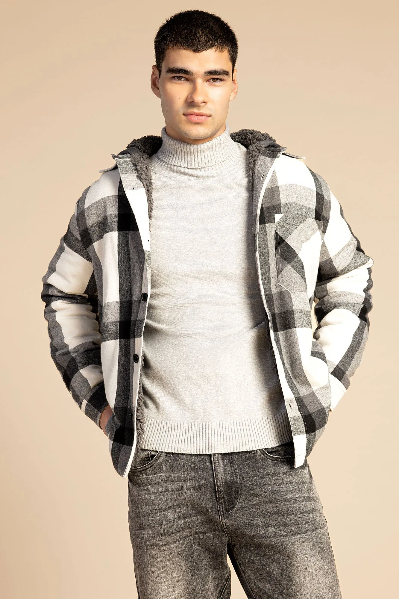 Plaid Sherpa Lined Hooded Shacket