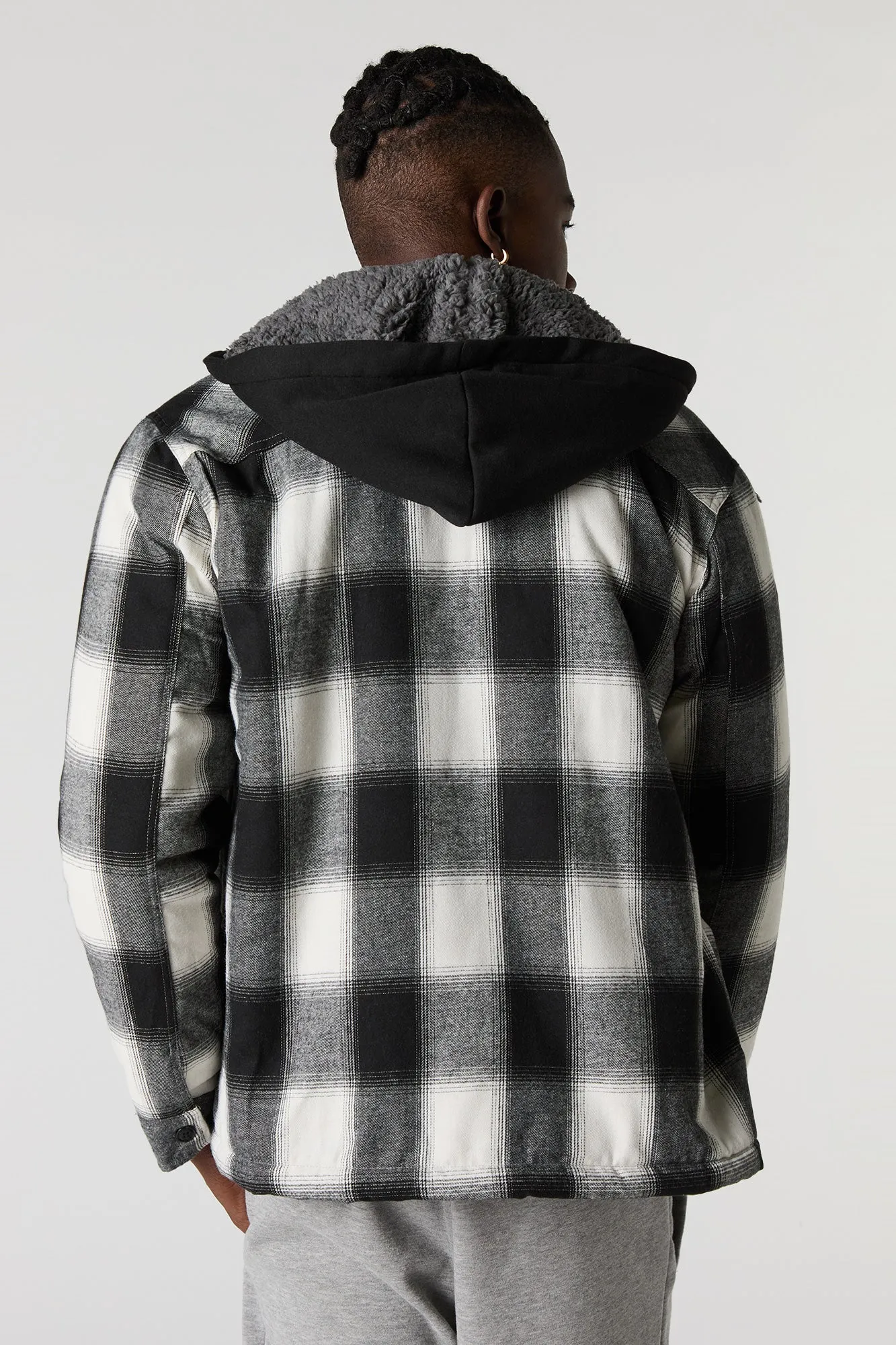 Plaid Sherpa Lined Hooded Shacket