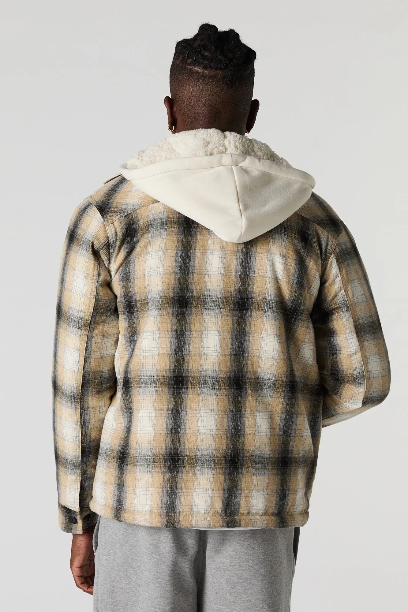 Plaid Sherpa Lined Hooded Shacket