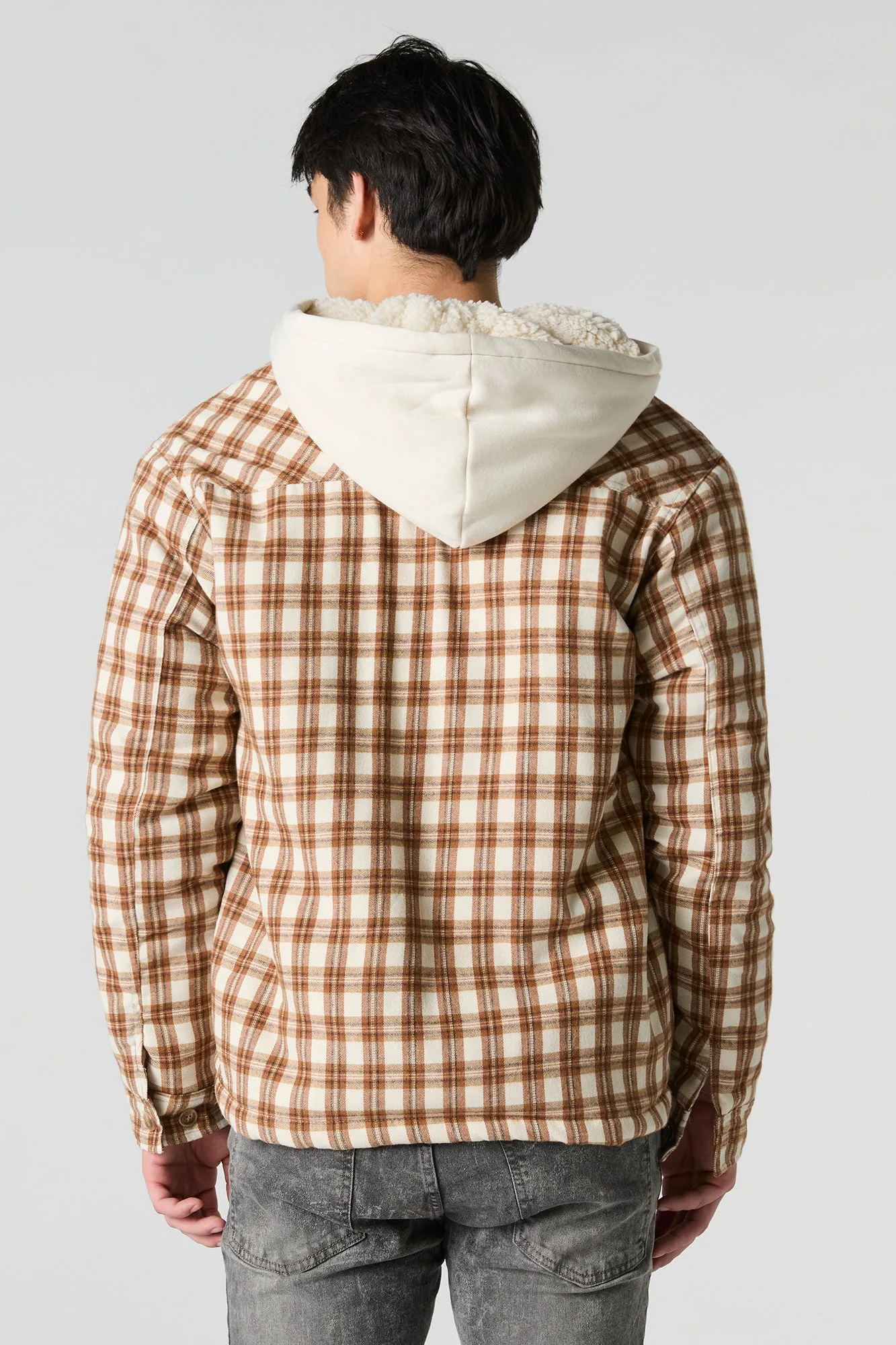 Plaid Sherpa Lined Hooded Shacket