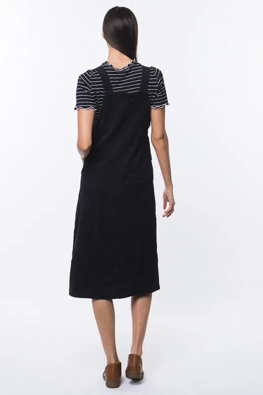 Priya Corduroy Overall Dress in Black