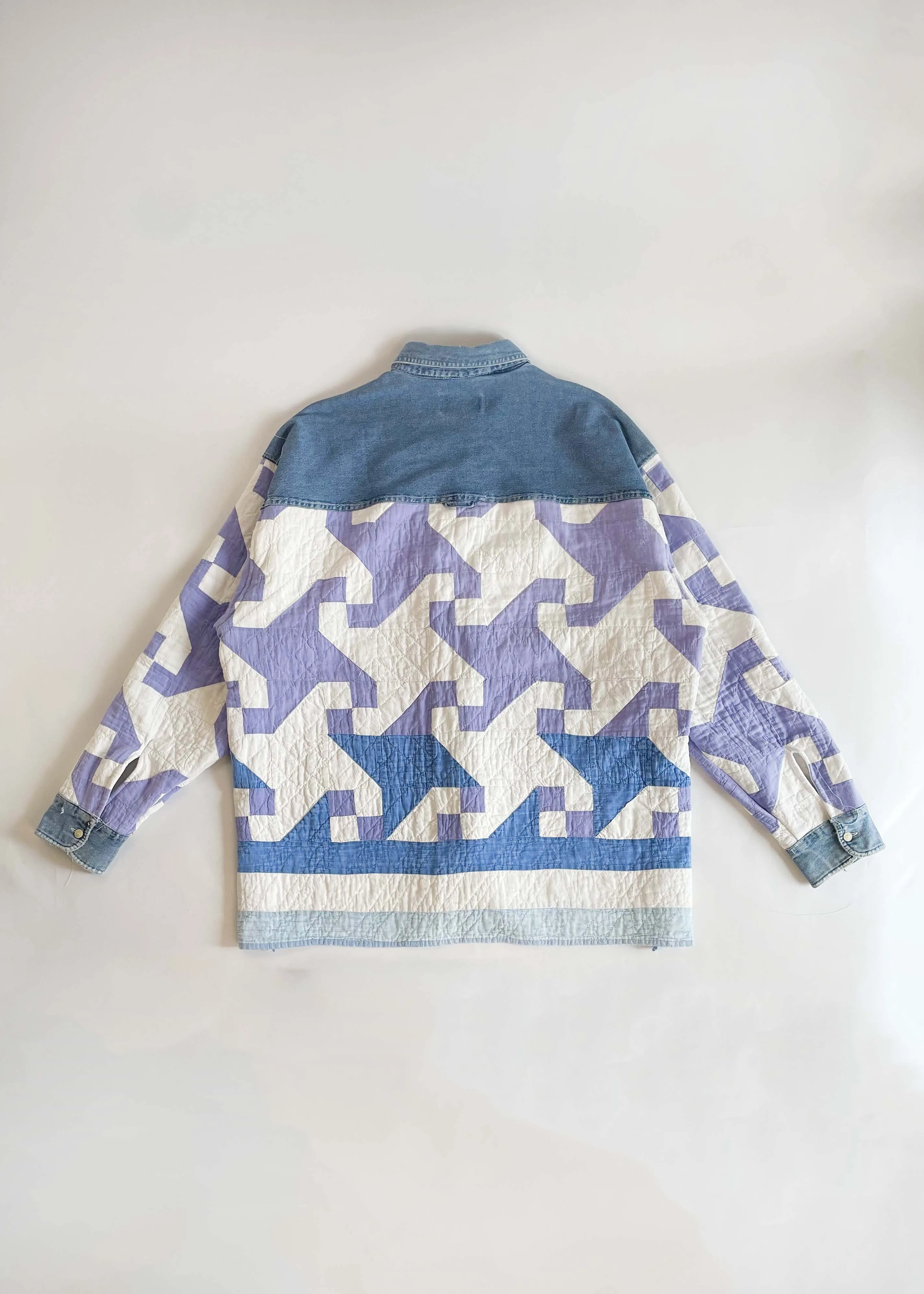 Quilted Shacket.-  Blue Snail Trail Quilt Dark wash