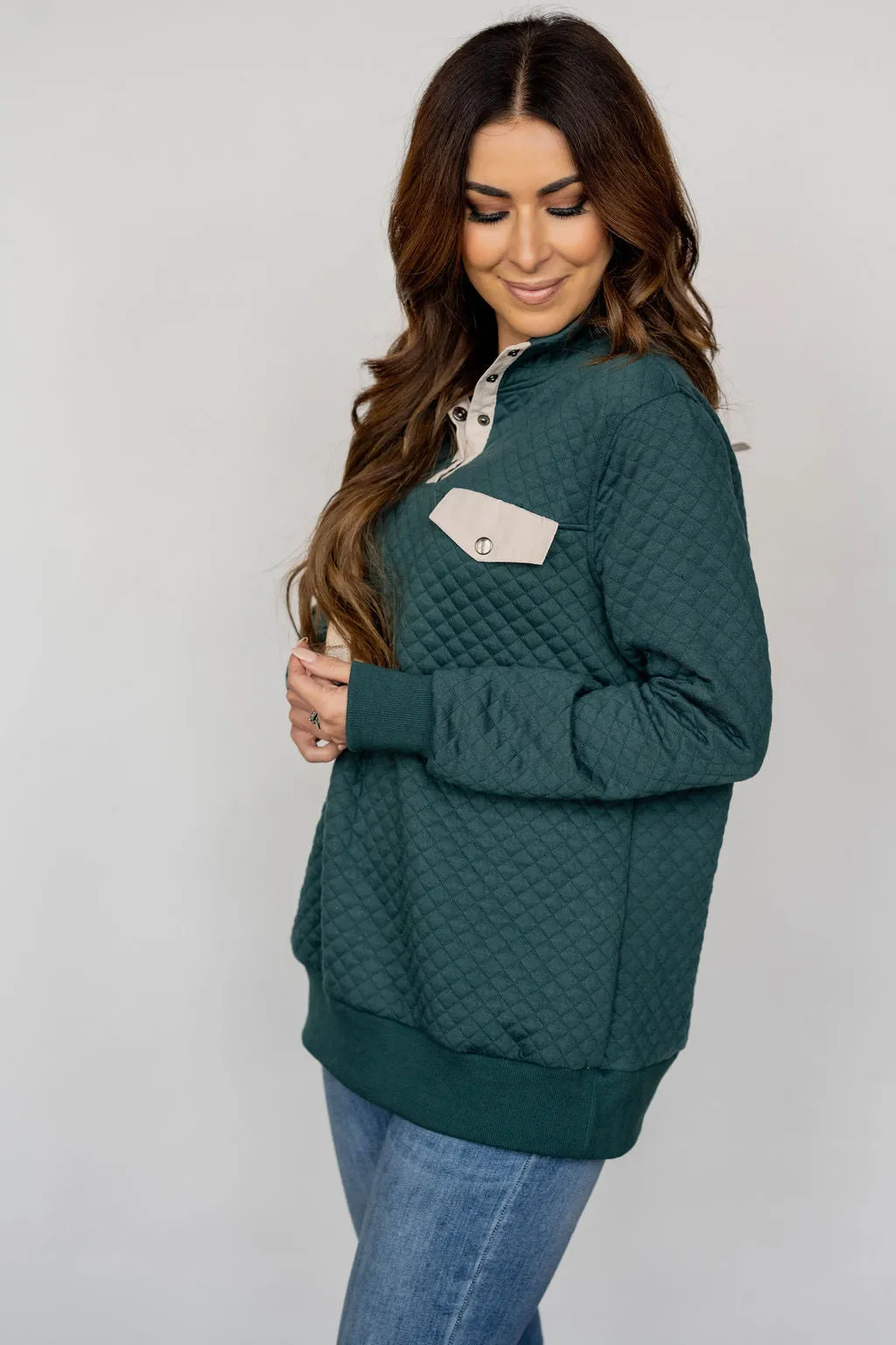 Quilted Single Pocket Pullover