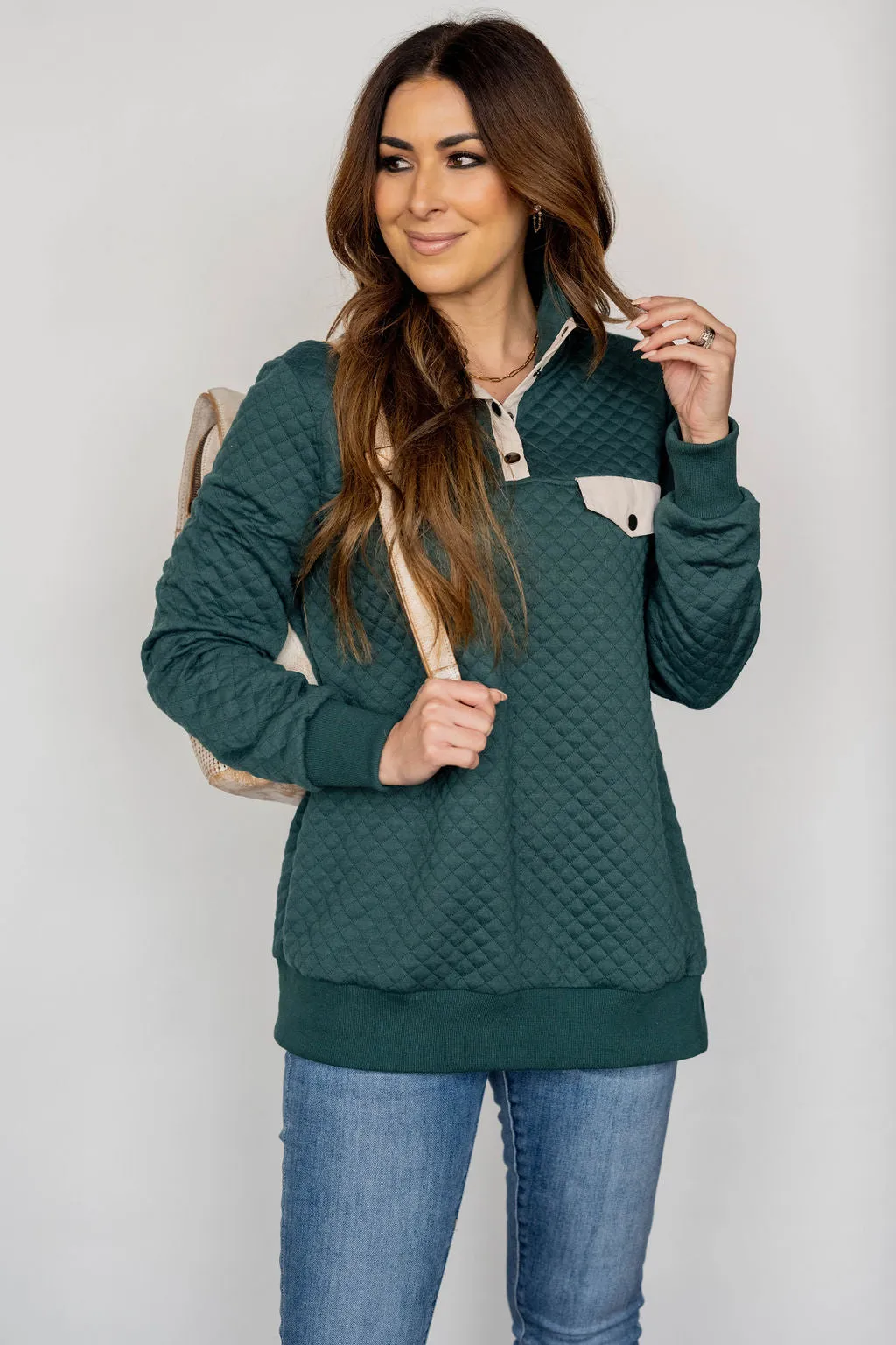 Quilted Single Pocket Pullover