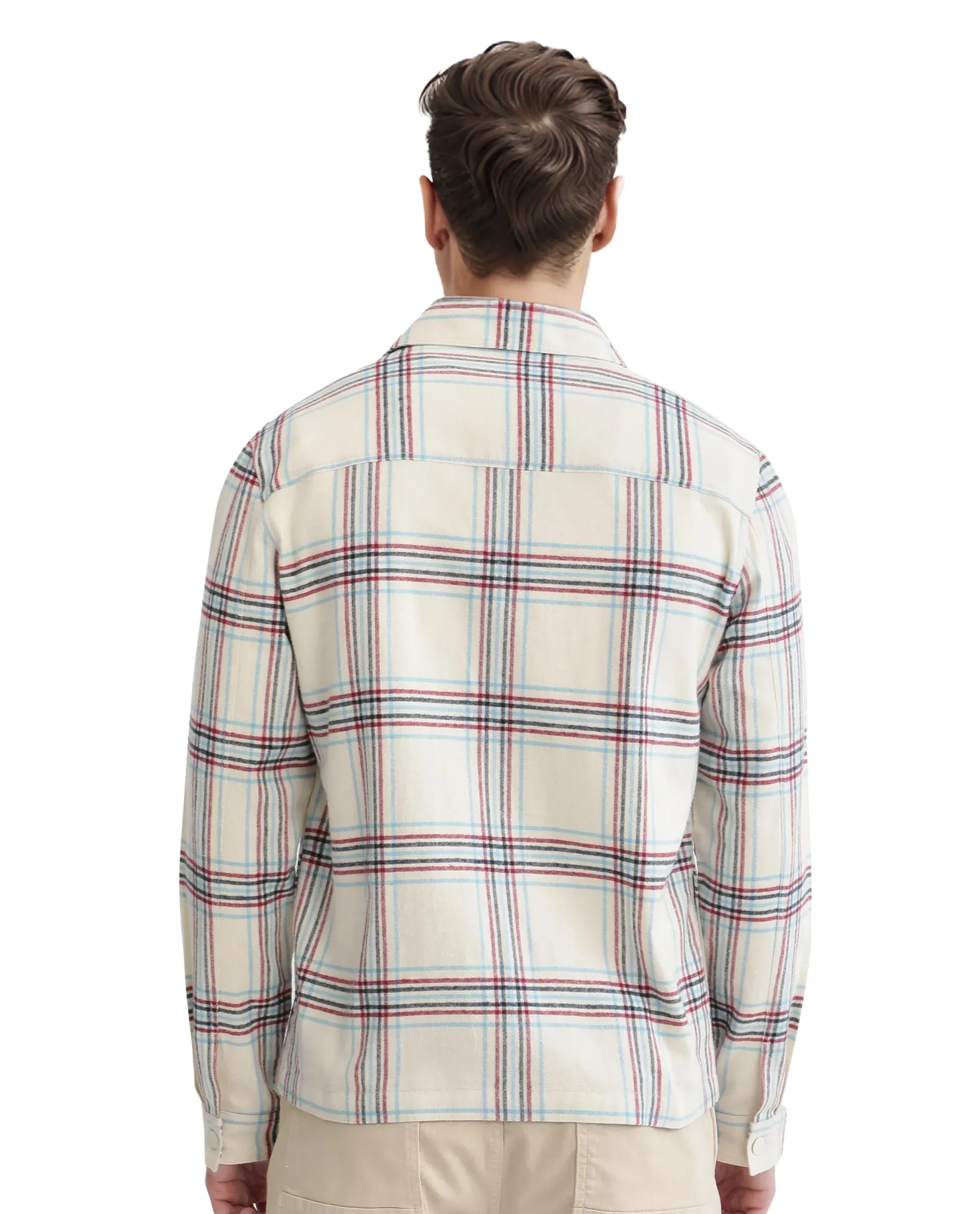 Rare Rabbit Men's Lex Off-White Acrylic Nylon Fabric Full Sleeve Checks Shacket