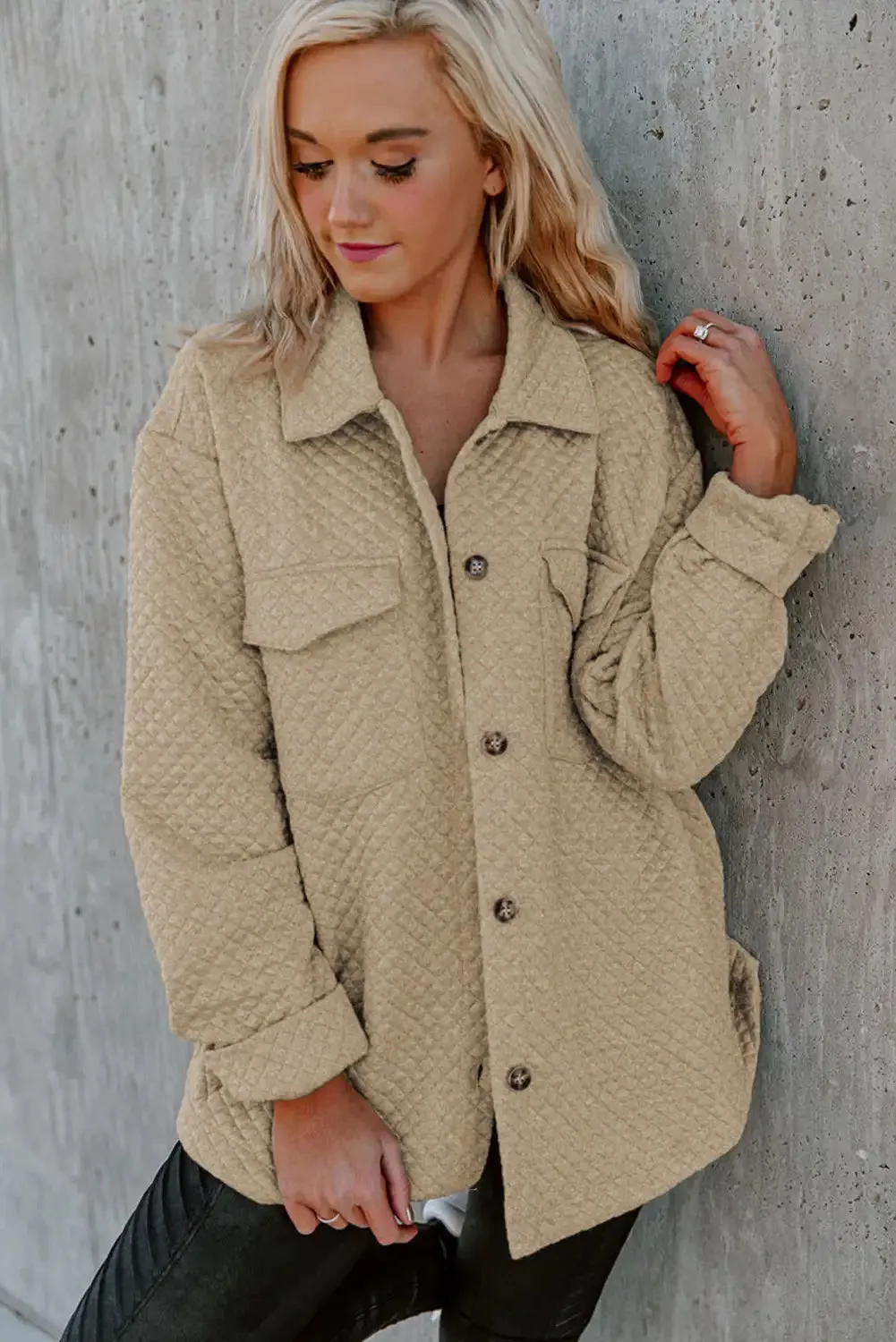 Retro Khaki Quilted Shacket