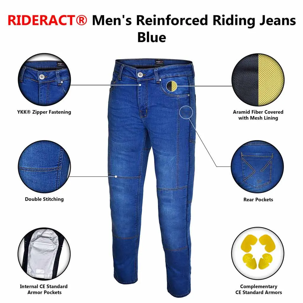 RIDERACT® Men's Riding Motorcycle Jeans Blue Reinforced with Aramid Fiber