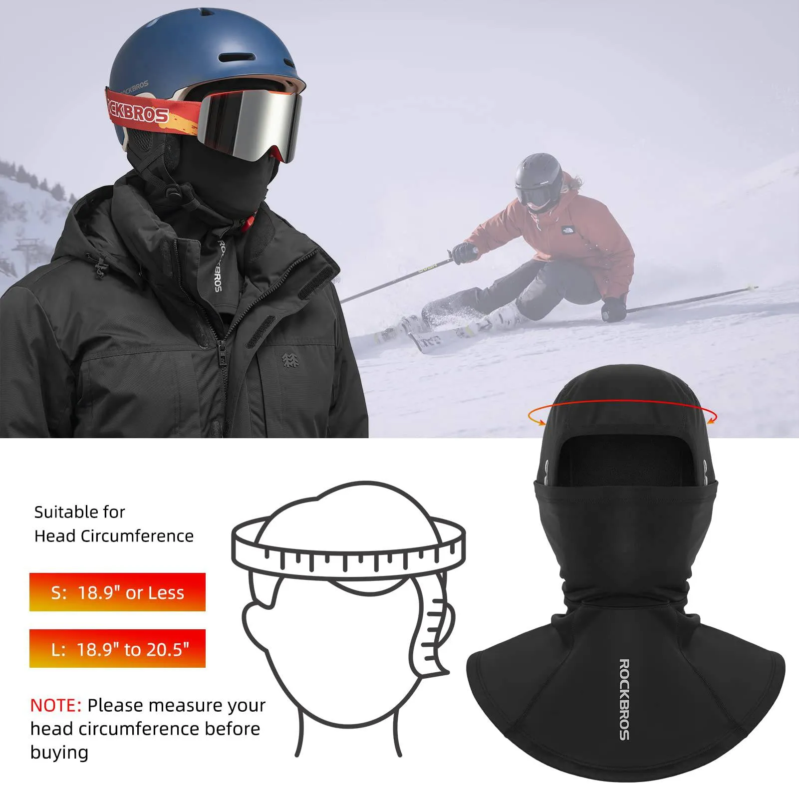 ROCKBROS Winter Balaclava Herren Winddicht Sturmmaske Outdoorsports