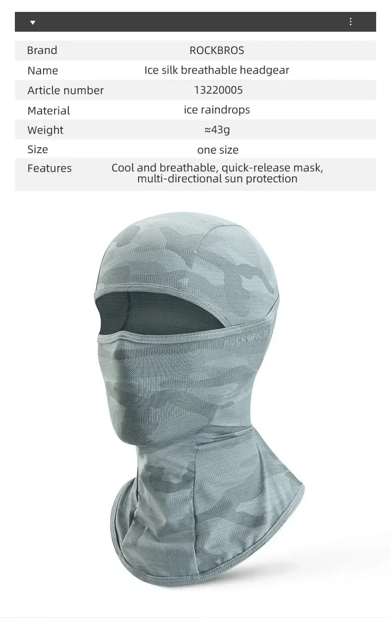 ROCKBROS Women Men's Balaclava Sun Protection Electric Bicycle Motorcycle Full Face Mask Ice Silk Headgear Cycling Spring Summer