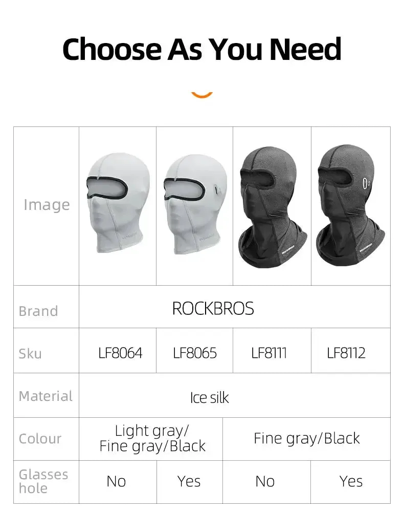 ROCKBROS Women Men's Balaclava Sun Protection Electric Bicycle Motorcycle Full Face Mask Ice Silk Headgear Cycling Spring Summer