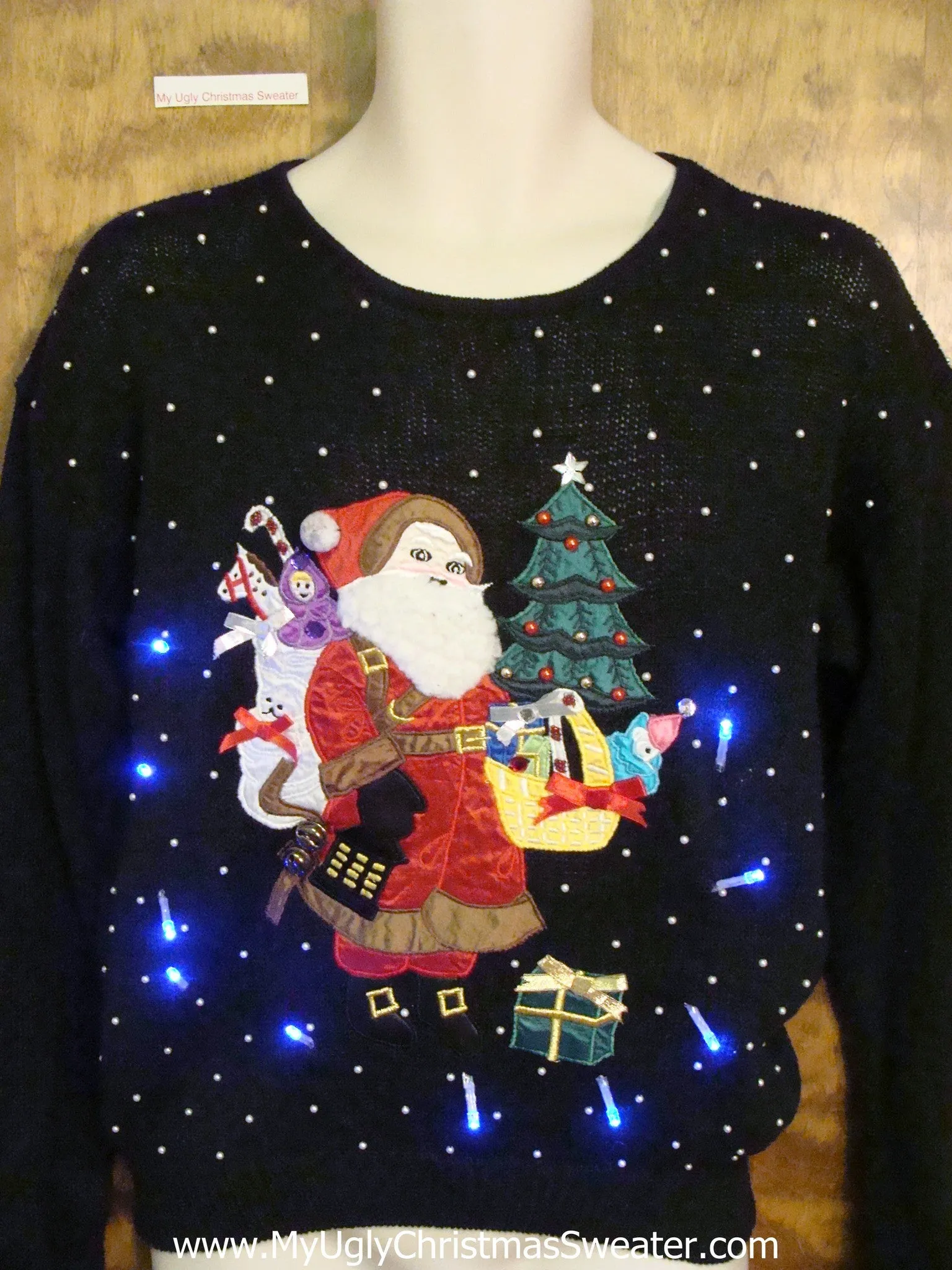 Santa at Night with Gifts Light Up Ugly Christmas Jumper