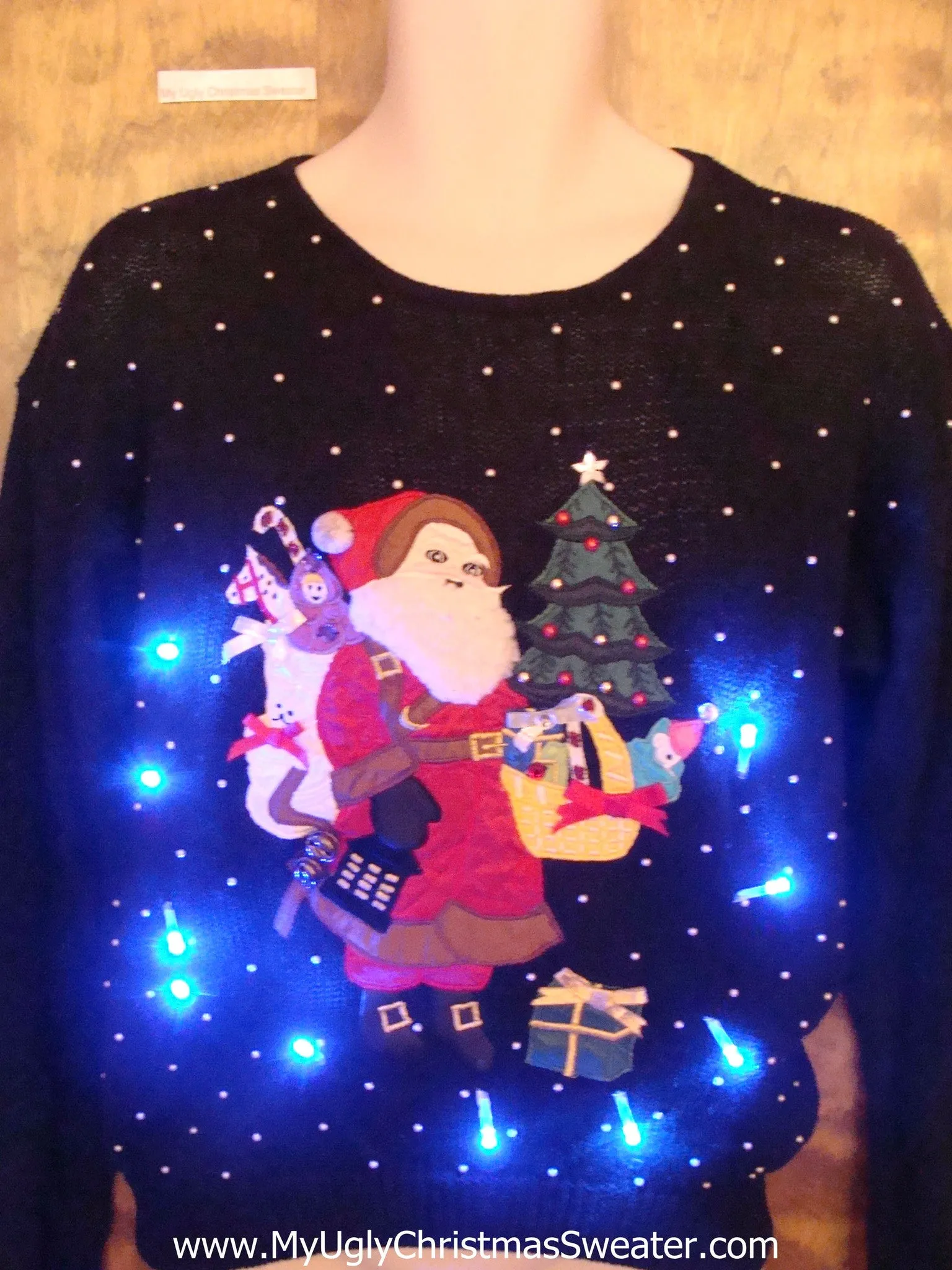 Santa at Night with Gifts Light Up Ugly Christmas Jumper