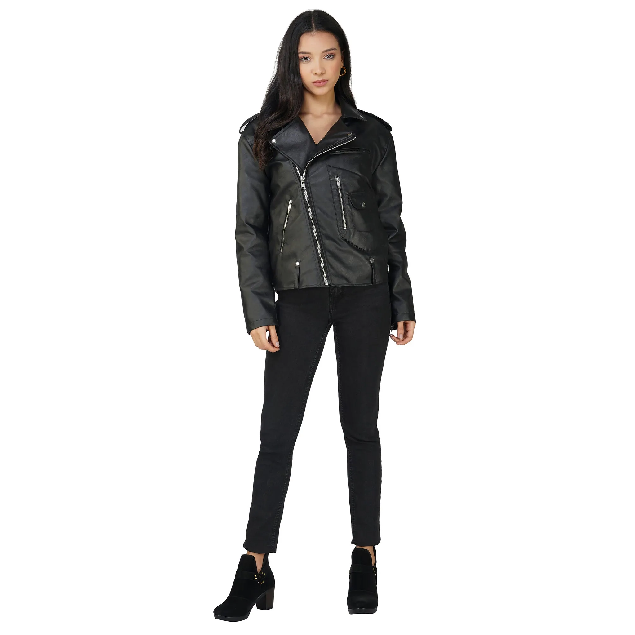 SLAY. Women's Black Faux Leather Jacket