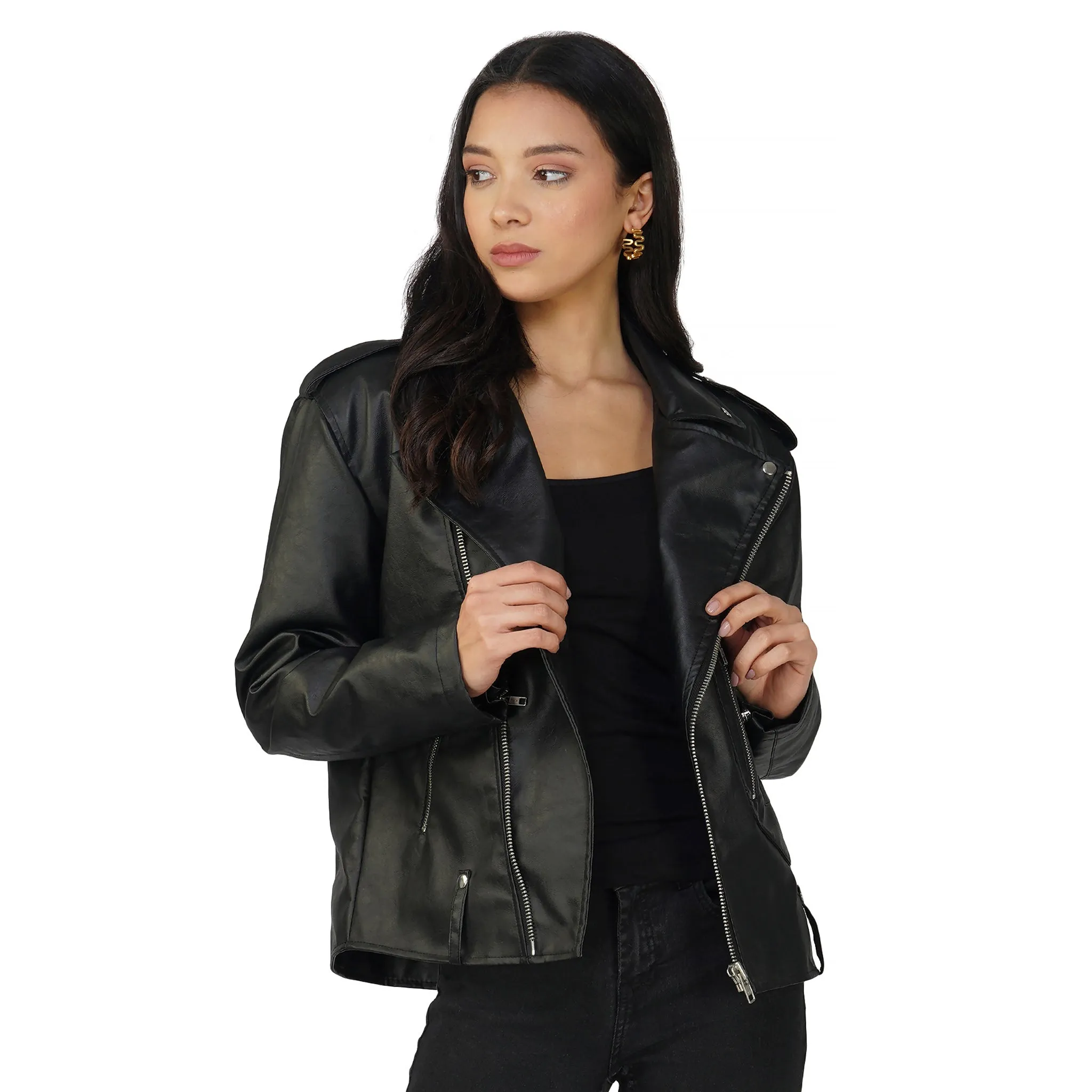 SLAY. Women's Black Faux Leather Jacket