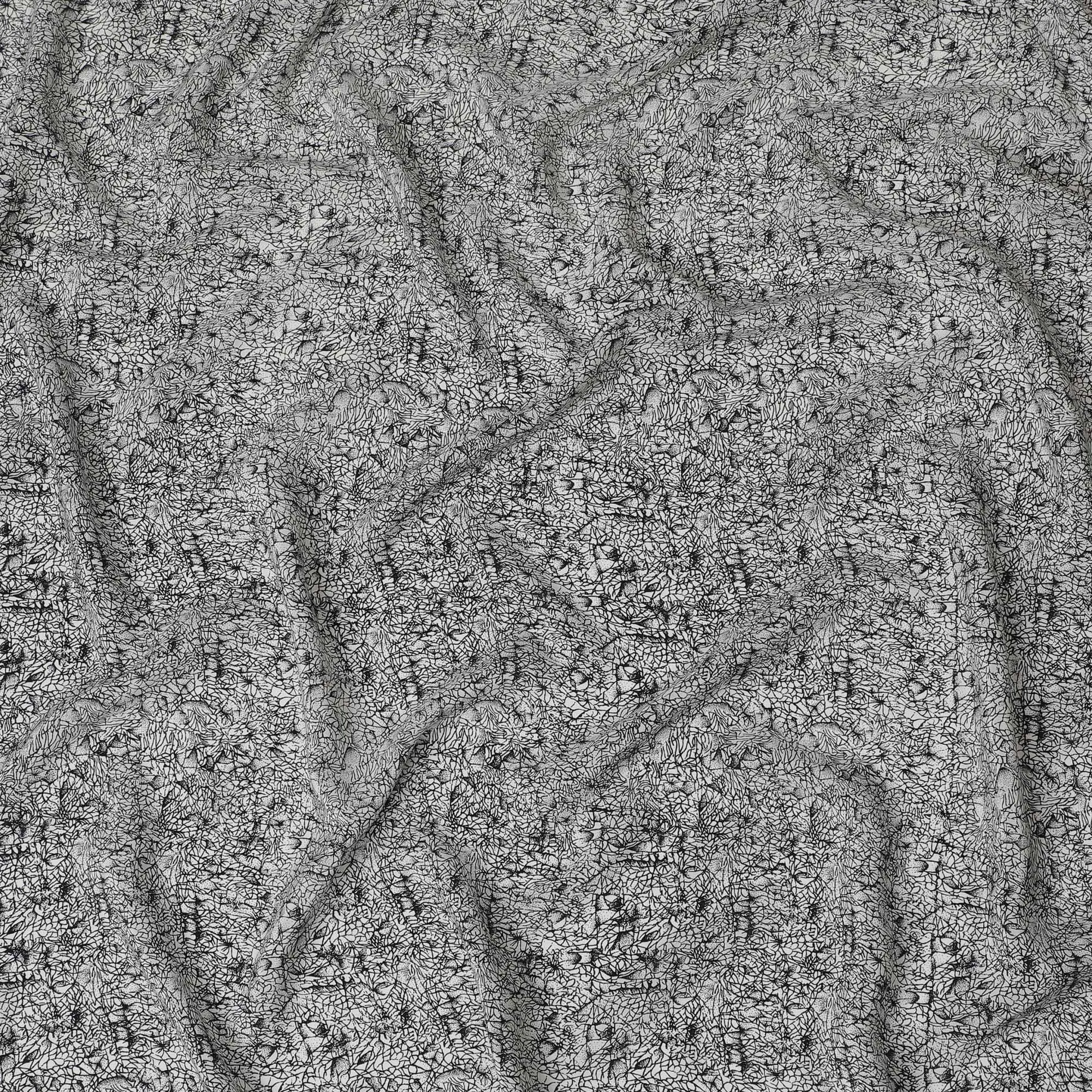 Sophisticated Slate Abstract Pure Silk Crepe Fabric - Modern Design, 110cm Width - Purchase Online by the Meter-D18043