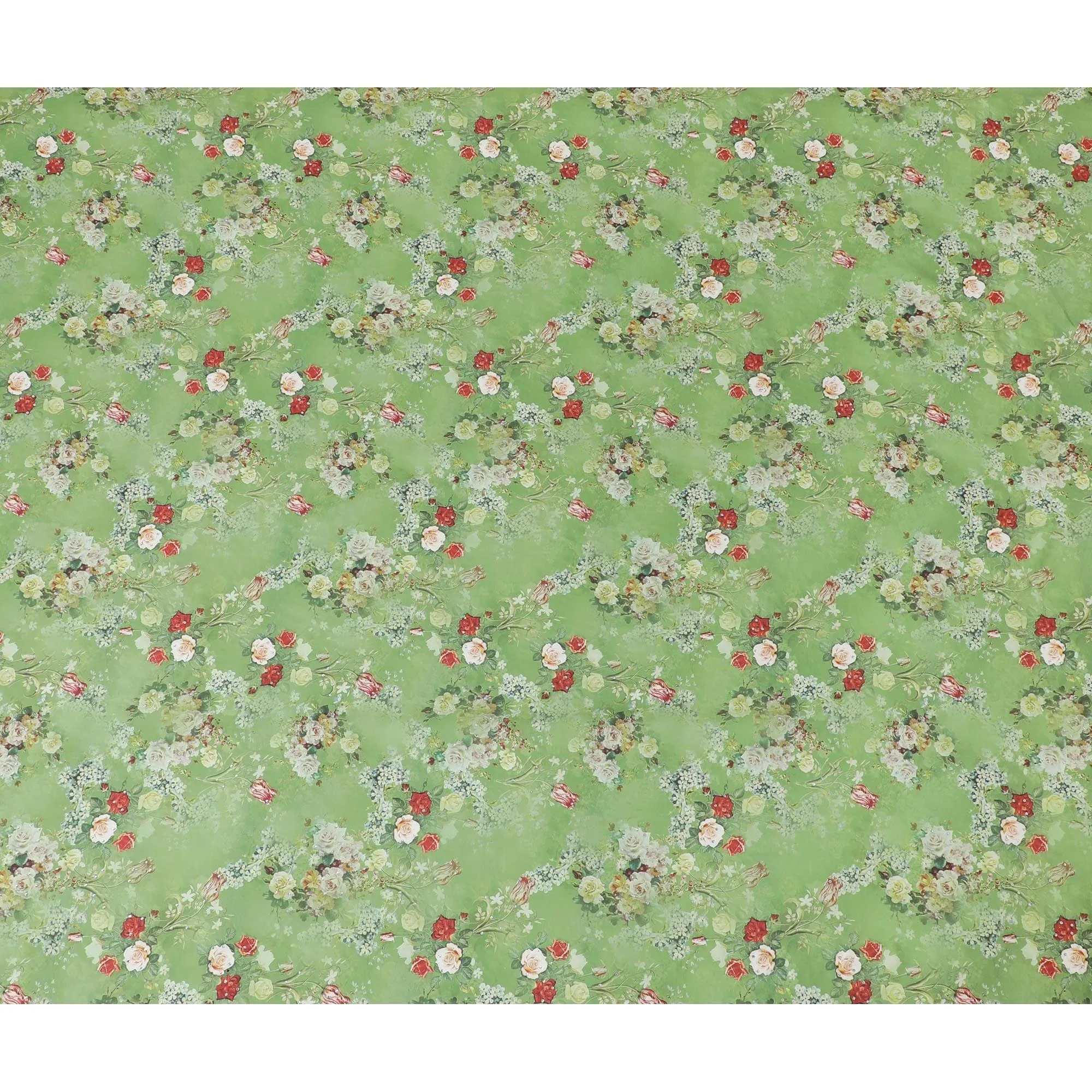 Spring green synthetic crepe fabric with multicolor print having stone work in floral design-D15292