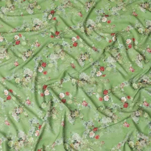 Spring green synthetic crepe fabric with multicolor print having stone work in floral design-D15292