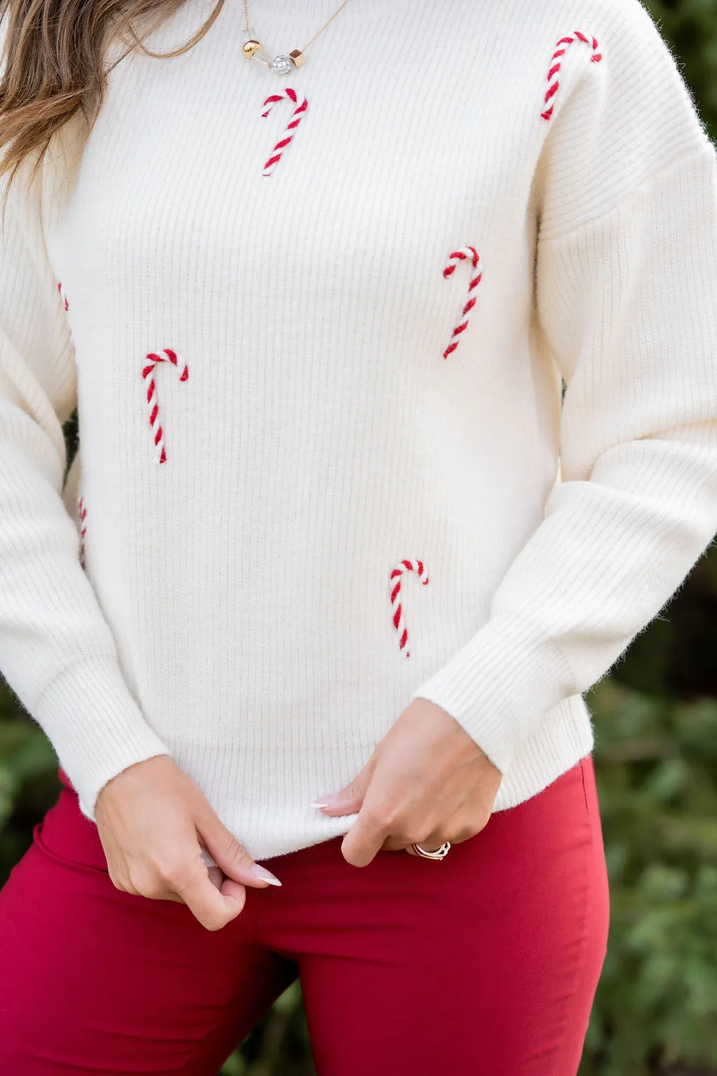 Stitched Candy Canes Sweater