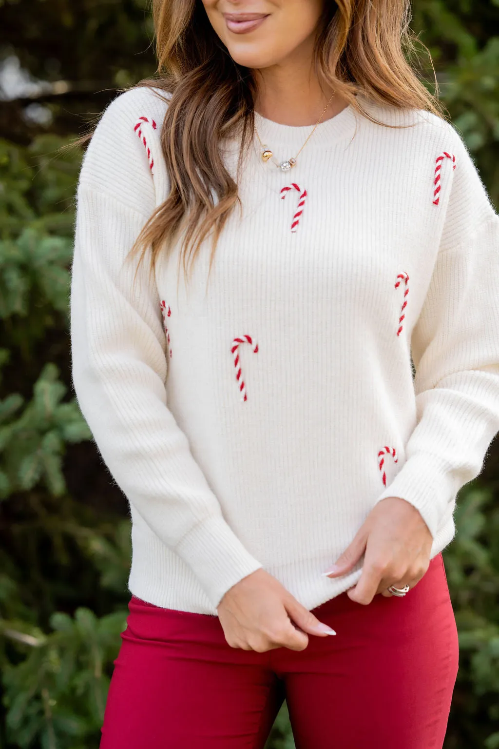 Stitched Candy Canes Sweater