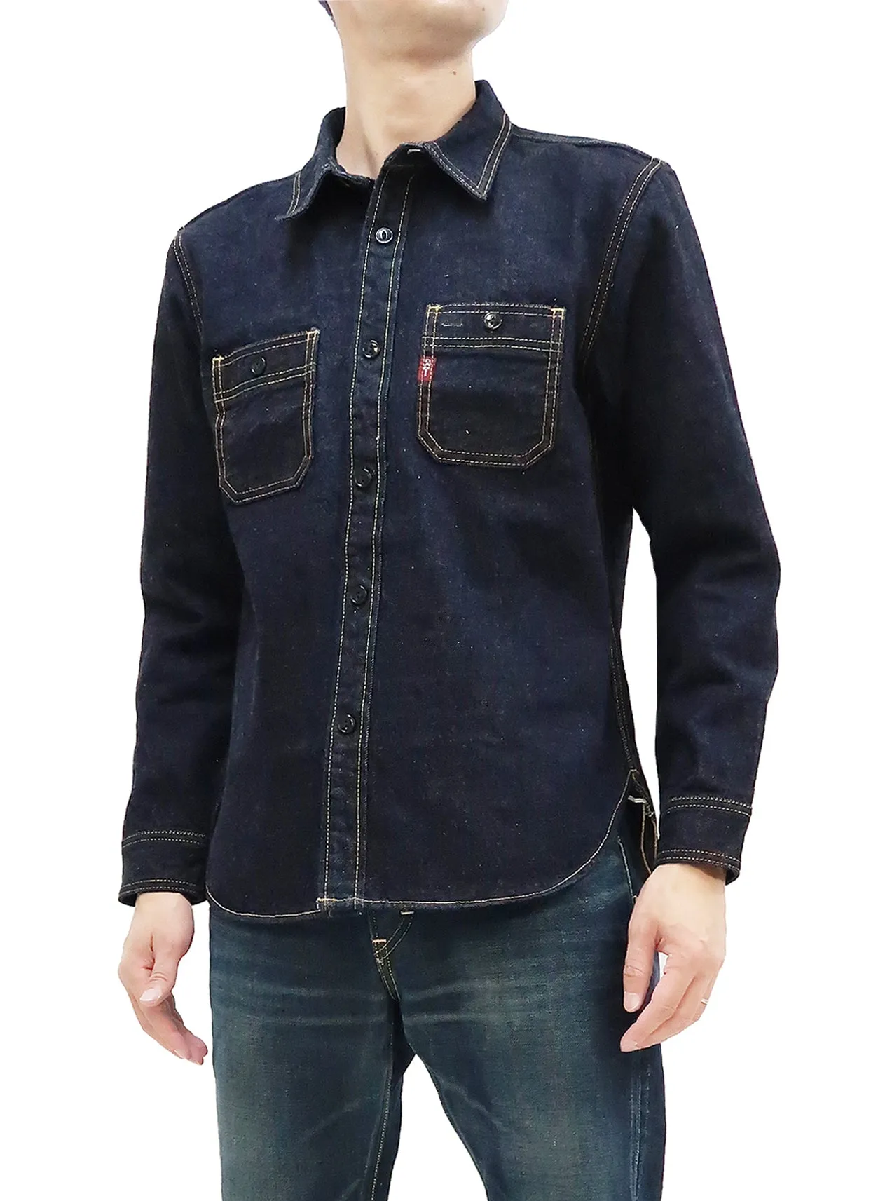 Studio D'artisan Denim Shirt Men's Long Sleeve 14 Oz. Heavy Japanese Selvage Denim Work Shirt D5335