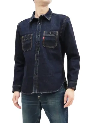 Studio D'artisan Denim Shirt Men's Long Sleeve 14 Oz. Heavy Japanese Selvage Denim Work Shirt D5335