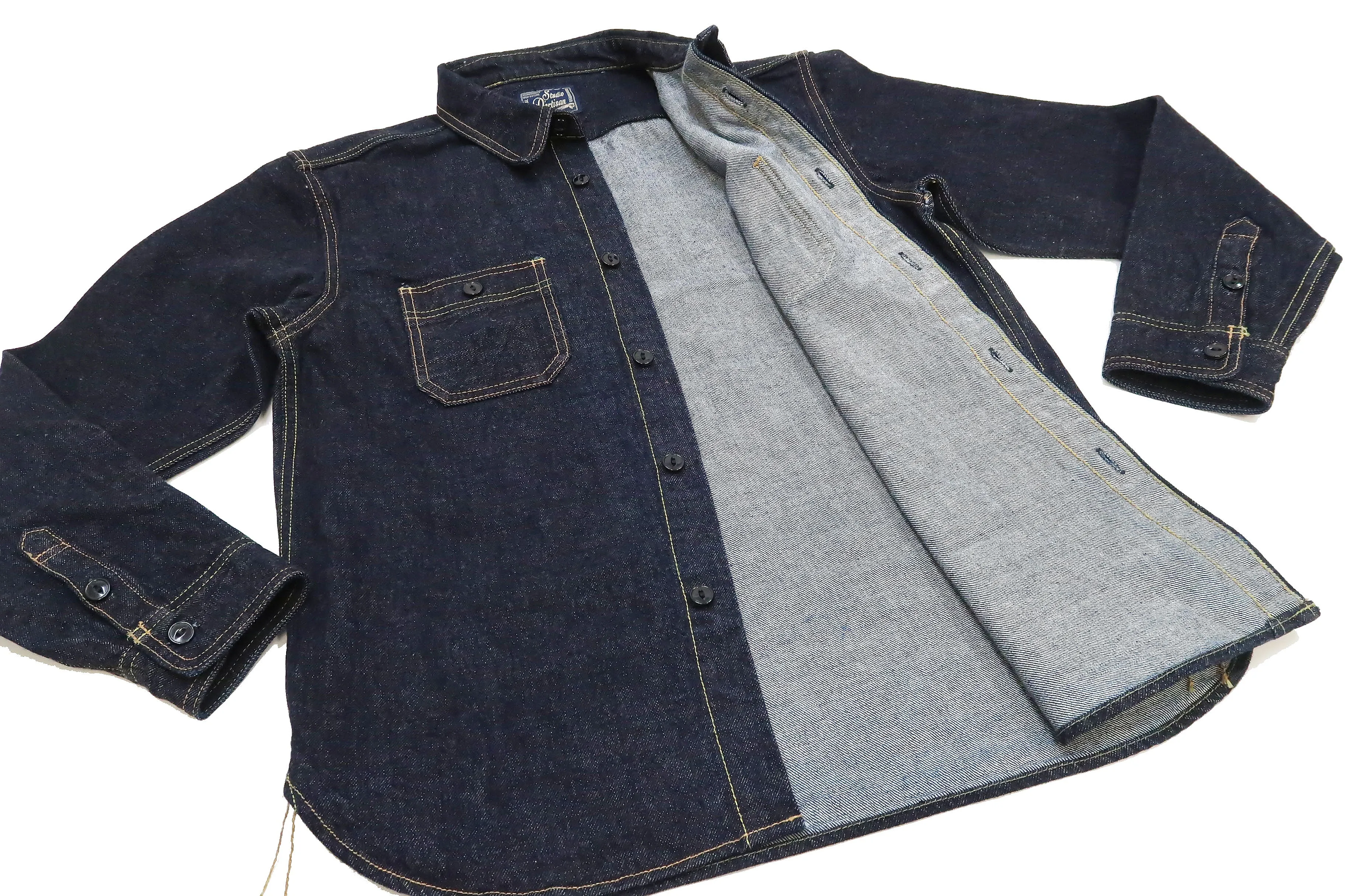 Studio D'artisan Denim Shirt Men's Long Sleeve 14 Oz. Heavy Japanese Selvage Denim Work Shirt D5335