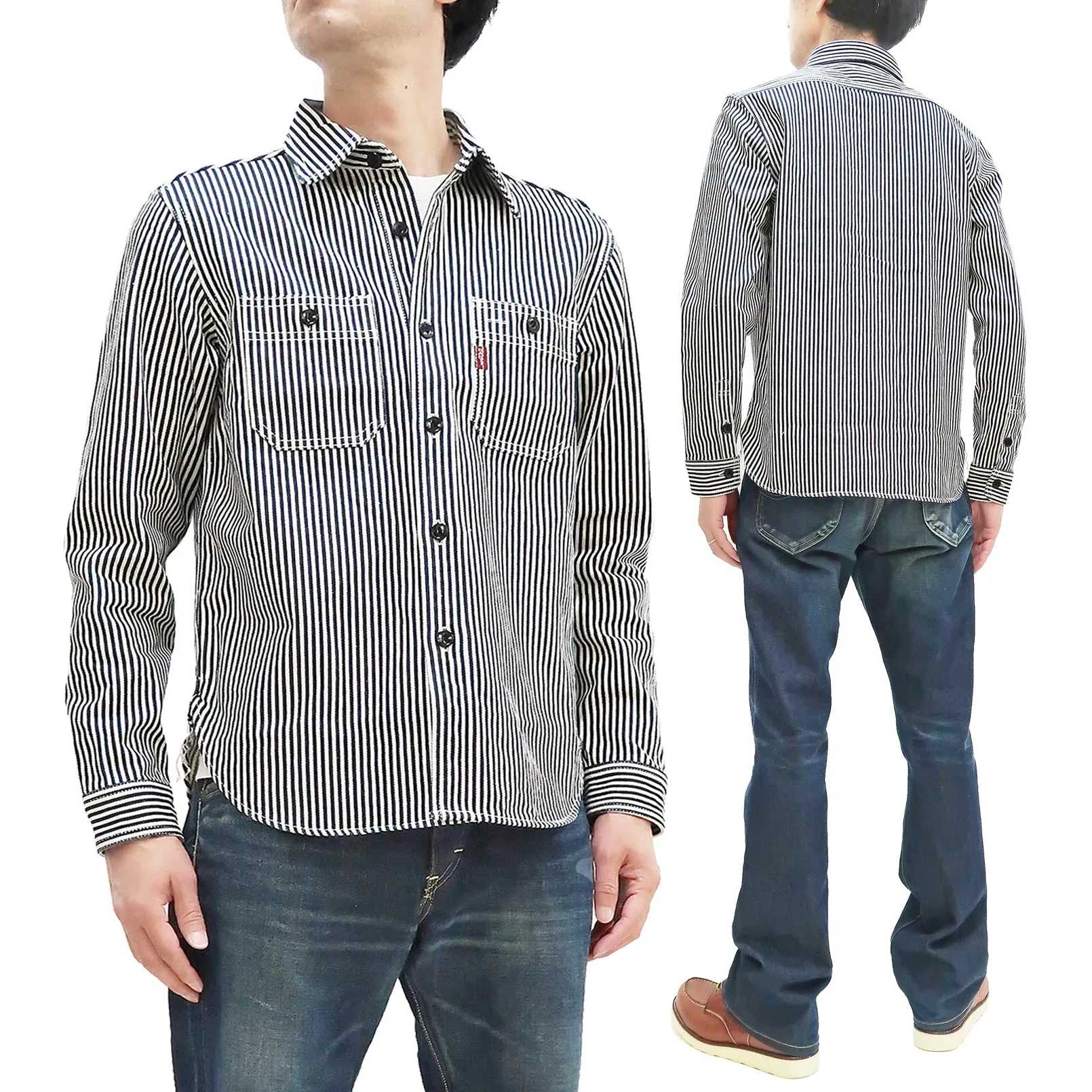 Studio D'artisan Hickory Shirt Men's Long Sleeve 14 Oz. Heavy Japanese Hickory Stripe Work Shirt D5335H