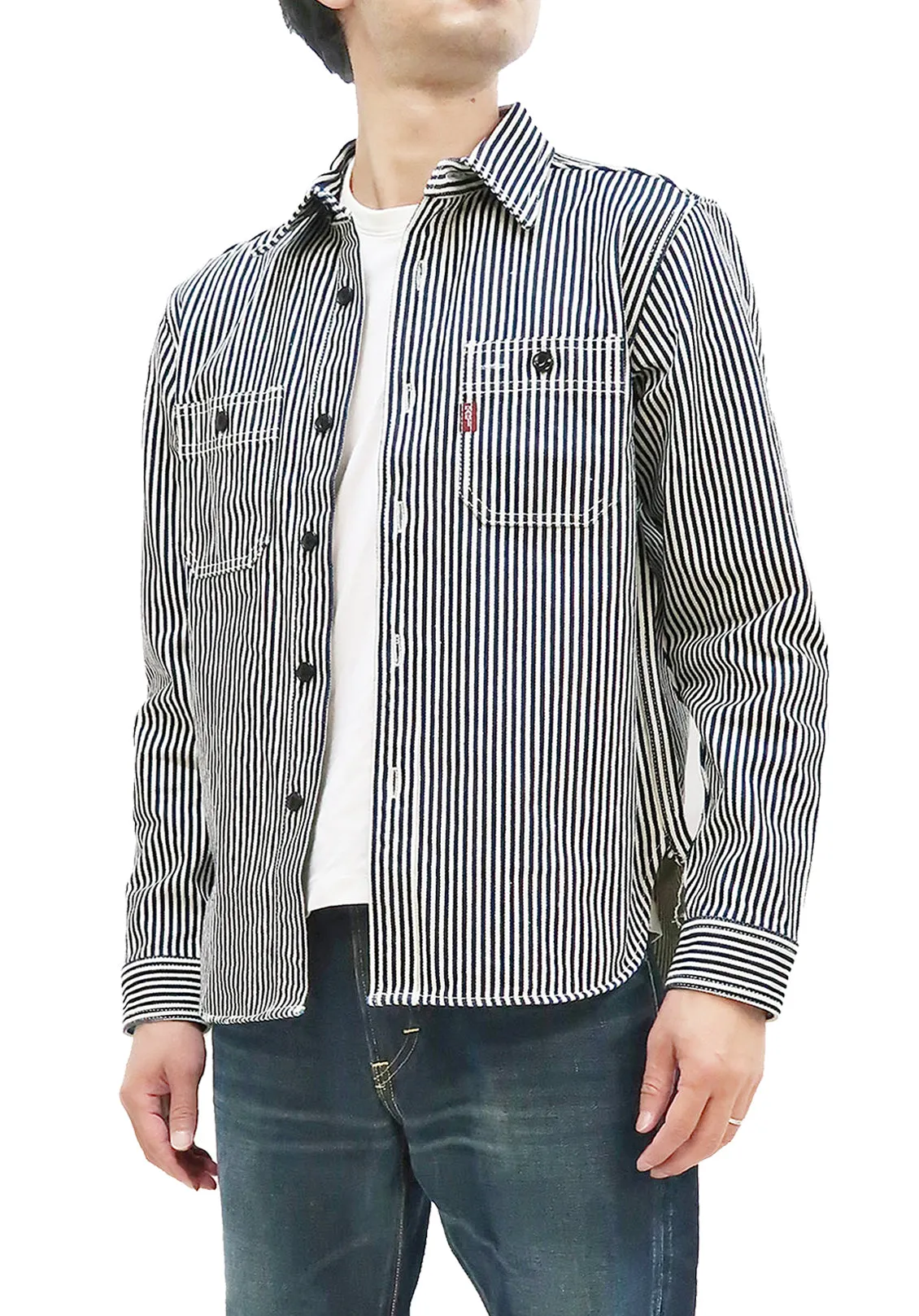 Studio D'artisan Hickory Shirt Men's Long Sleeve 14 Oz. Heavy Japanese Hickory Stripe Work Shirt D5335H