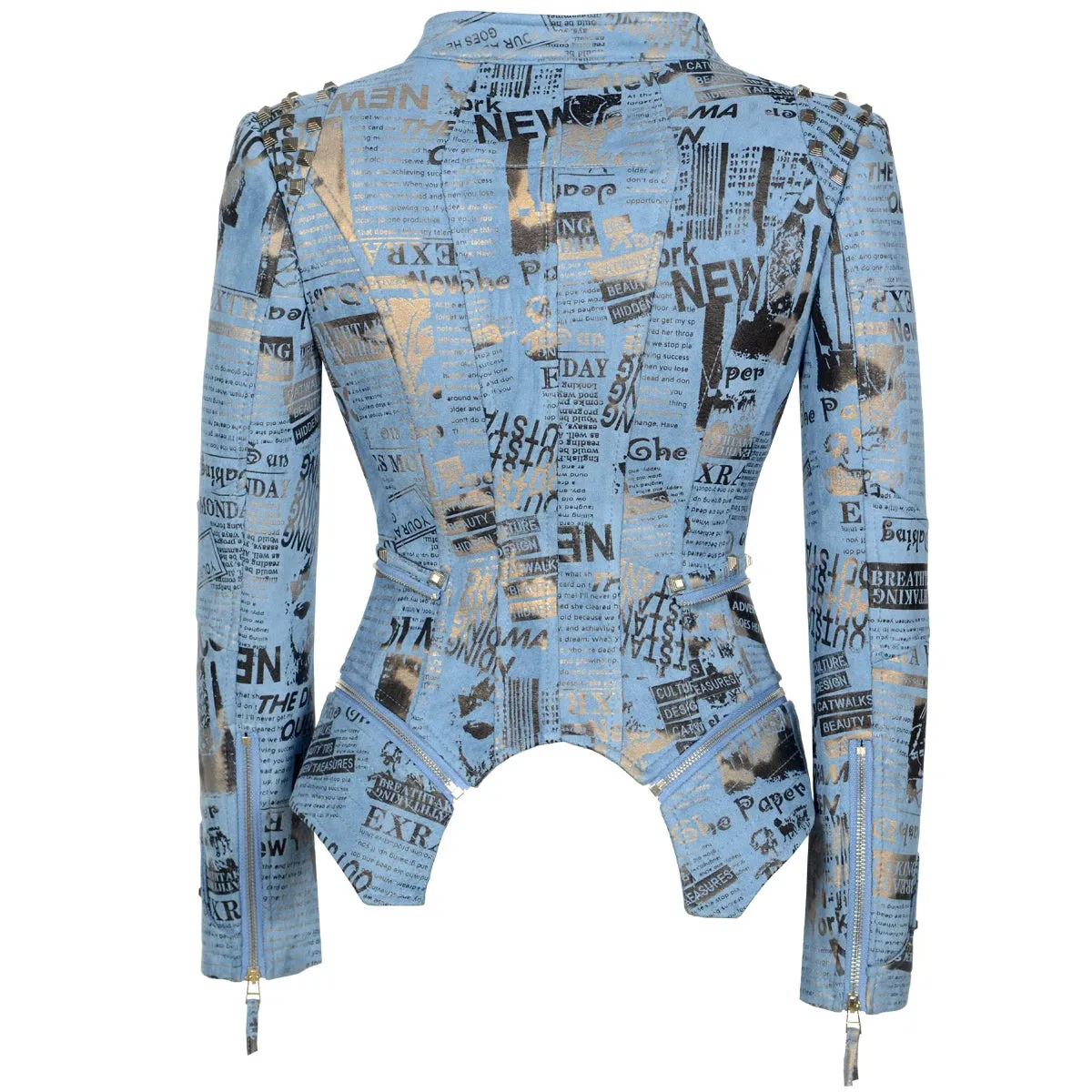 Stylish Newspaper Motorcycle Biker Studded Jacket