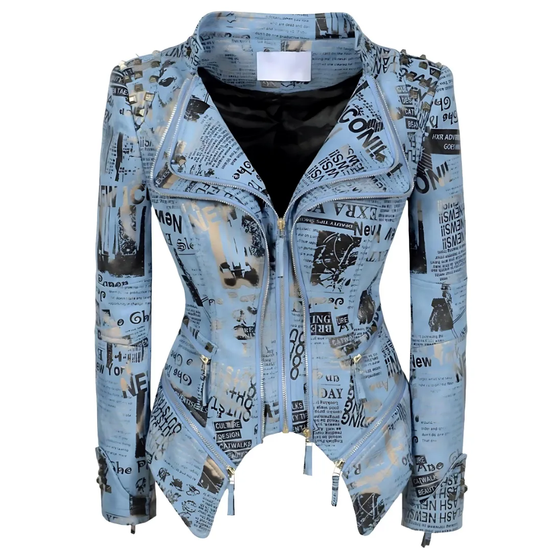 Stylish Newspaper Motorcycle Biker Studded Jacket