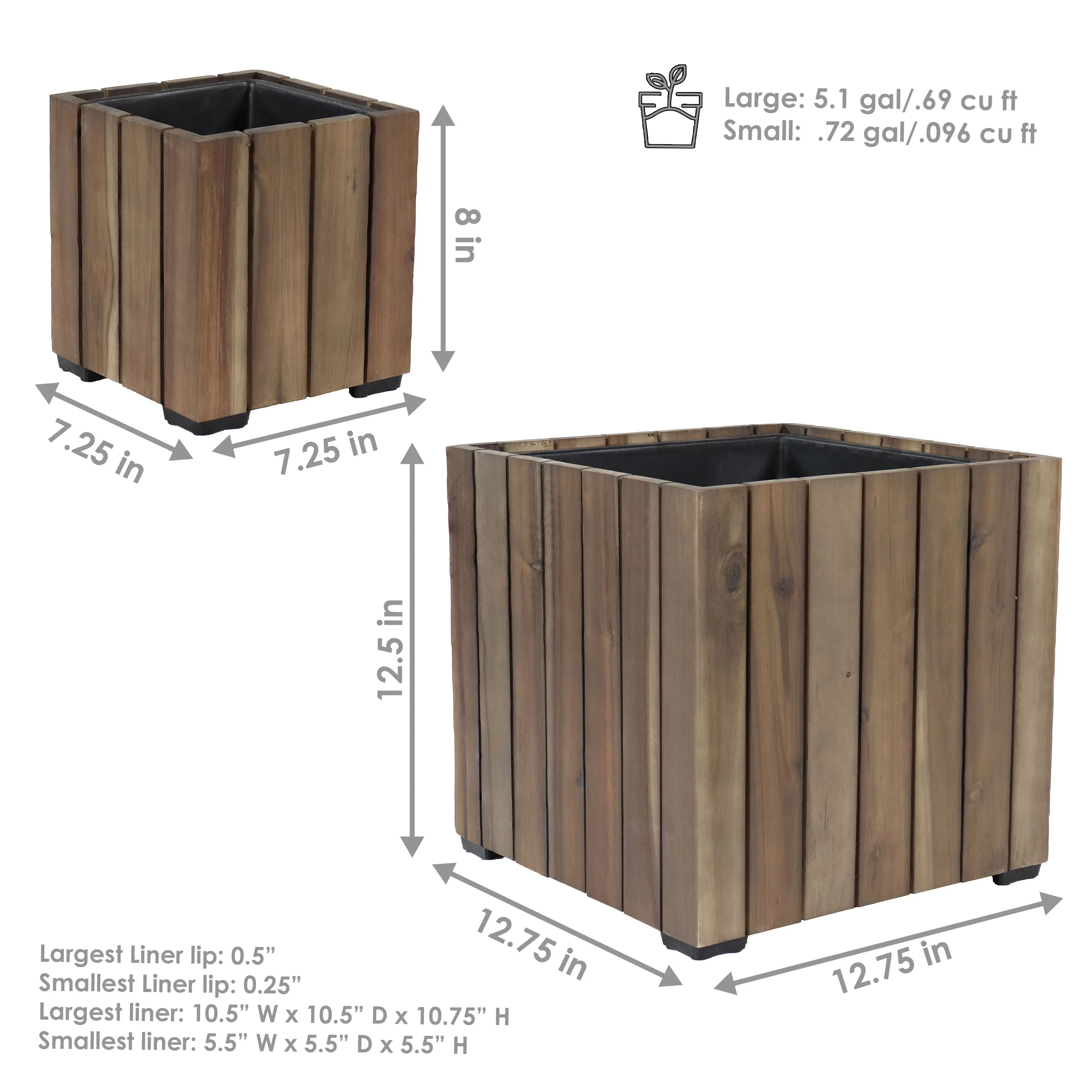 Sunnydaze 2-Piece Wooden Planter Boxes with Vertical Planks