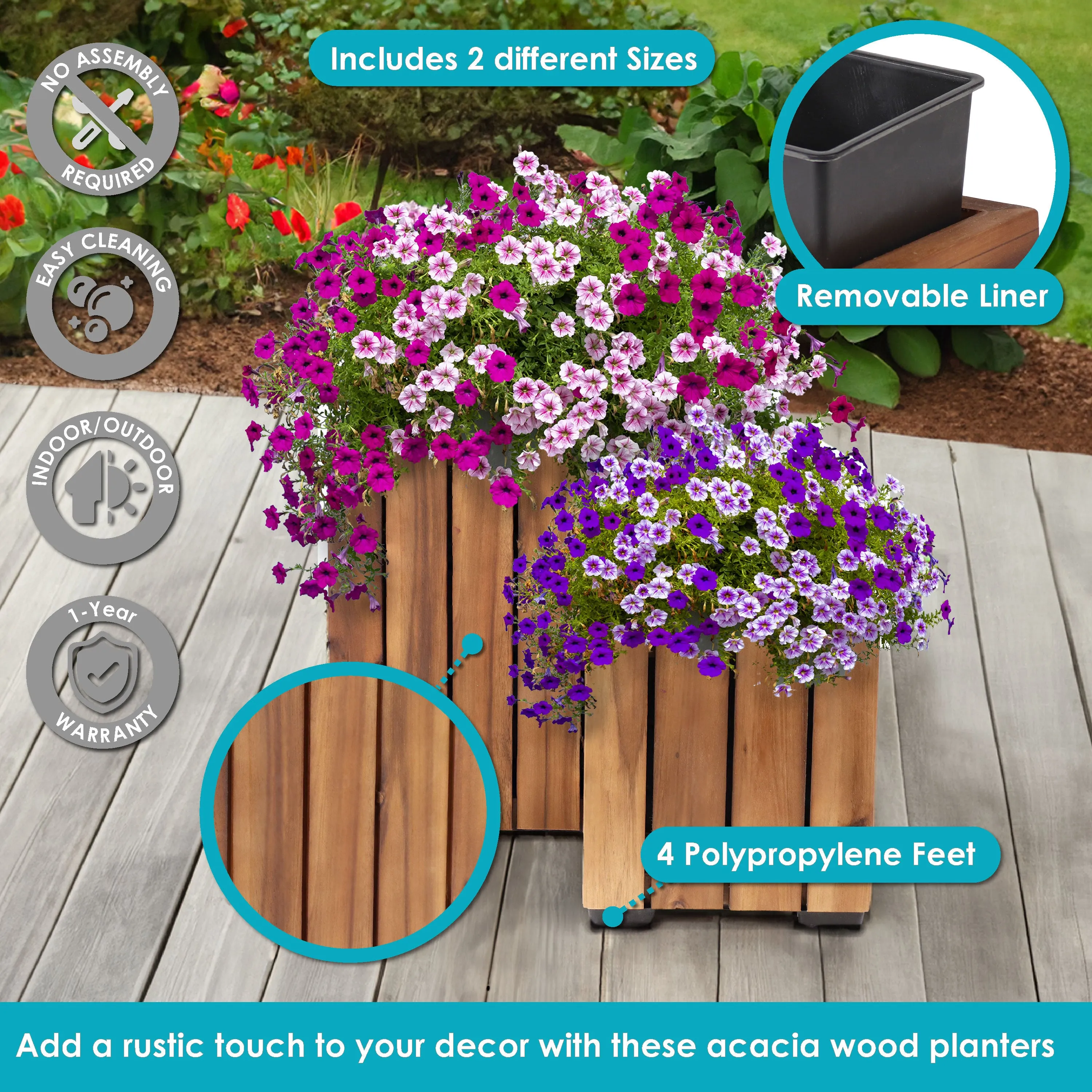 Sunnydaze 2-Piece Wooden Planter Boxes with Vertical Planks