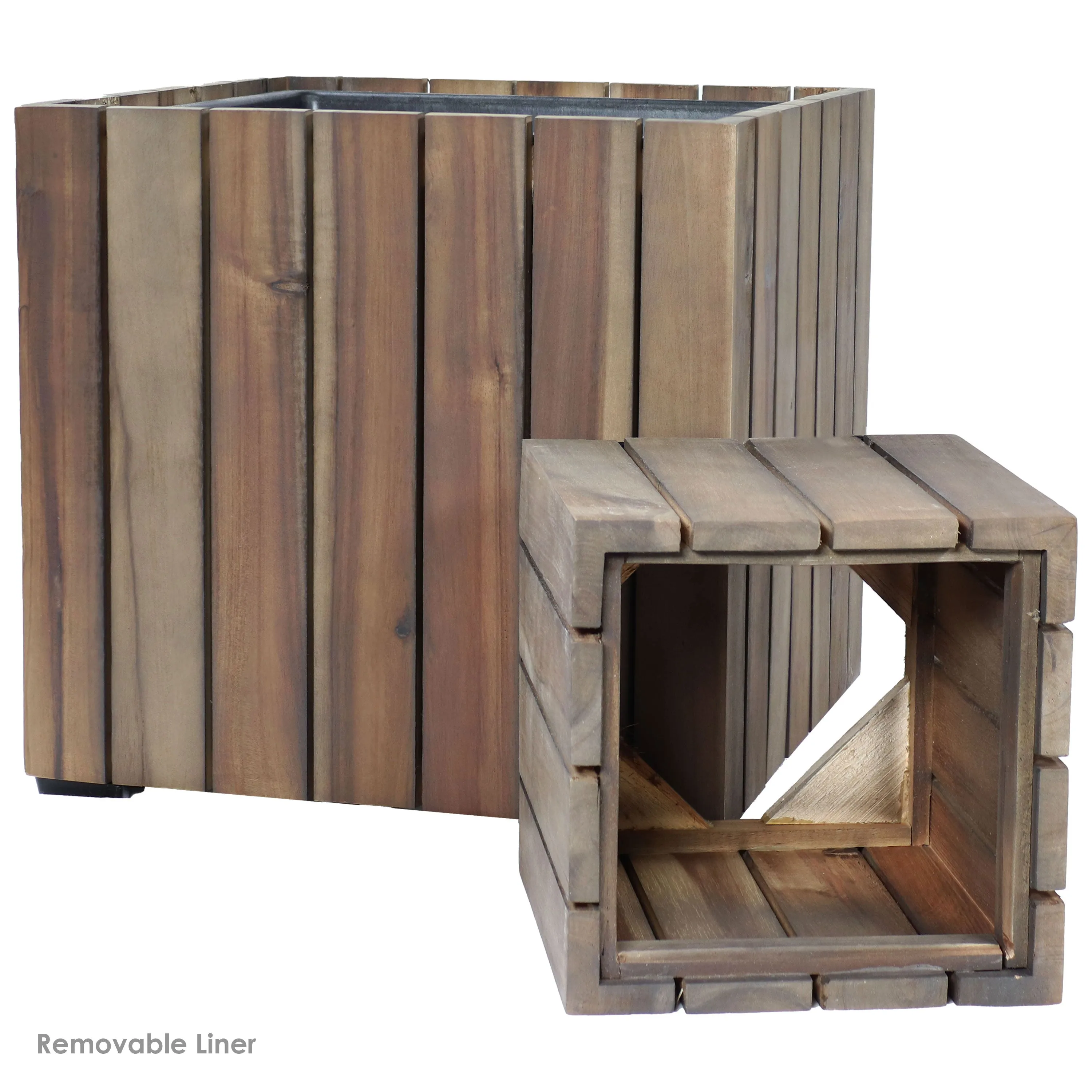 Sunnydaze 2-Piece Wooden Planter Boxes with Vertical Planks