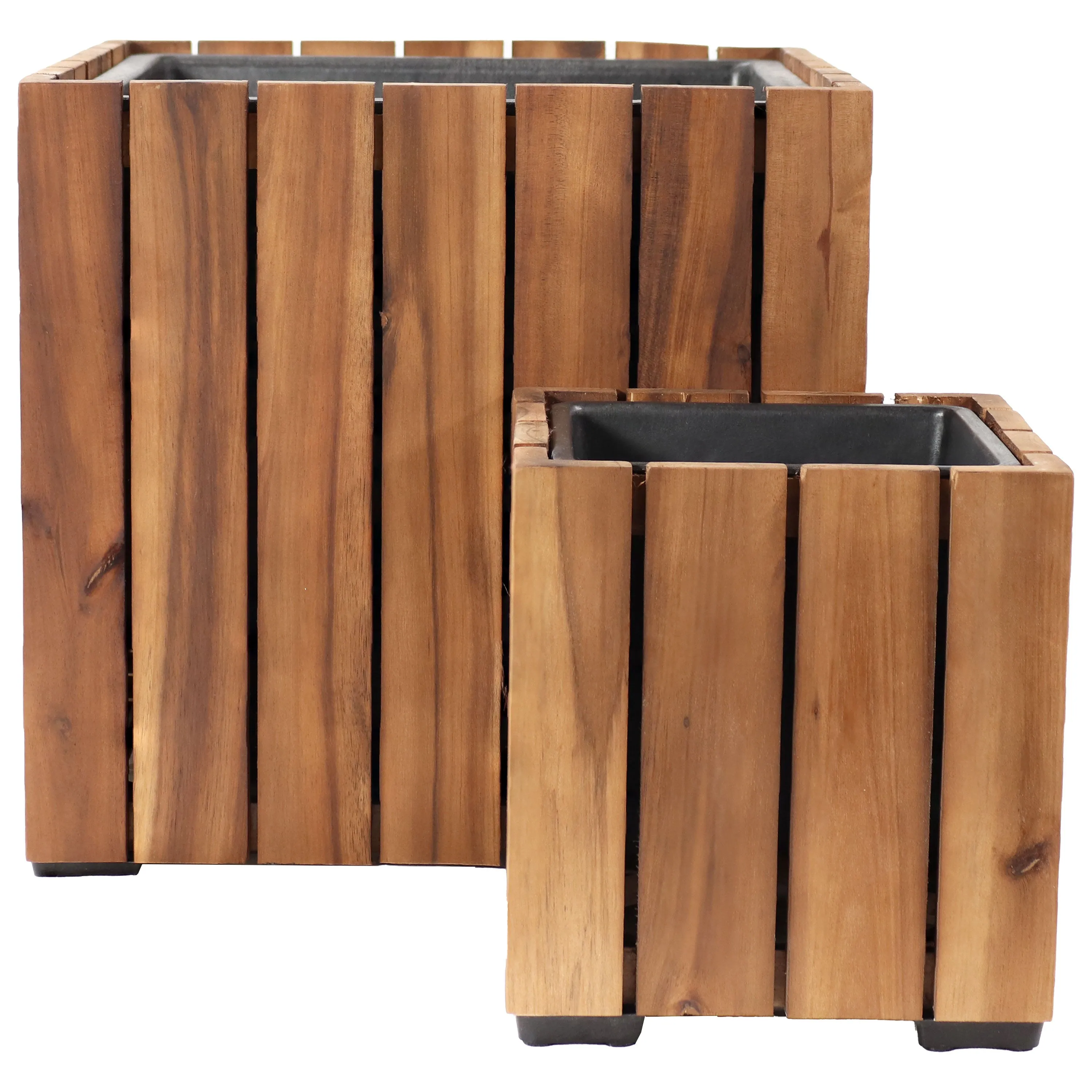 Sunnydaze 2-Piece Wooden Planter Boxes with Vertical Planks