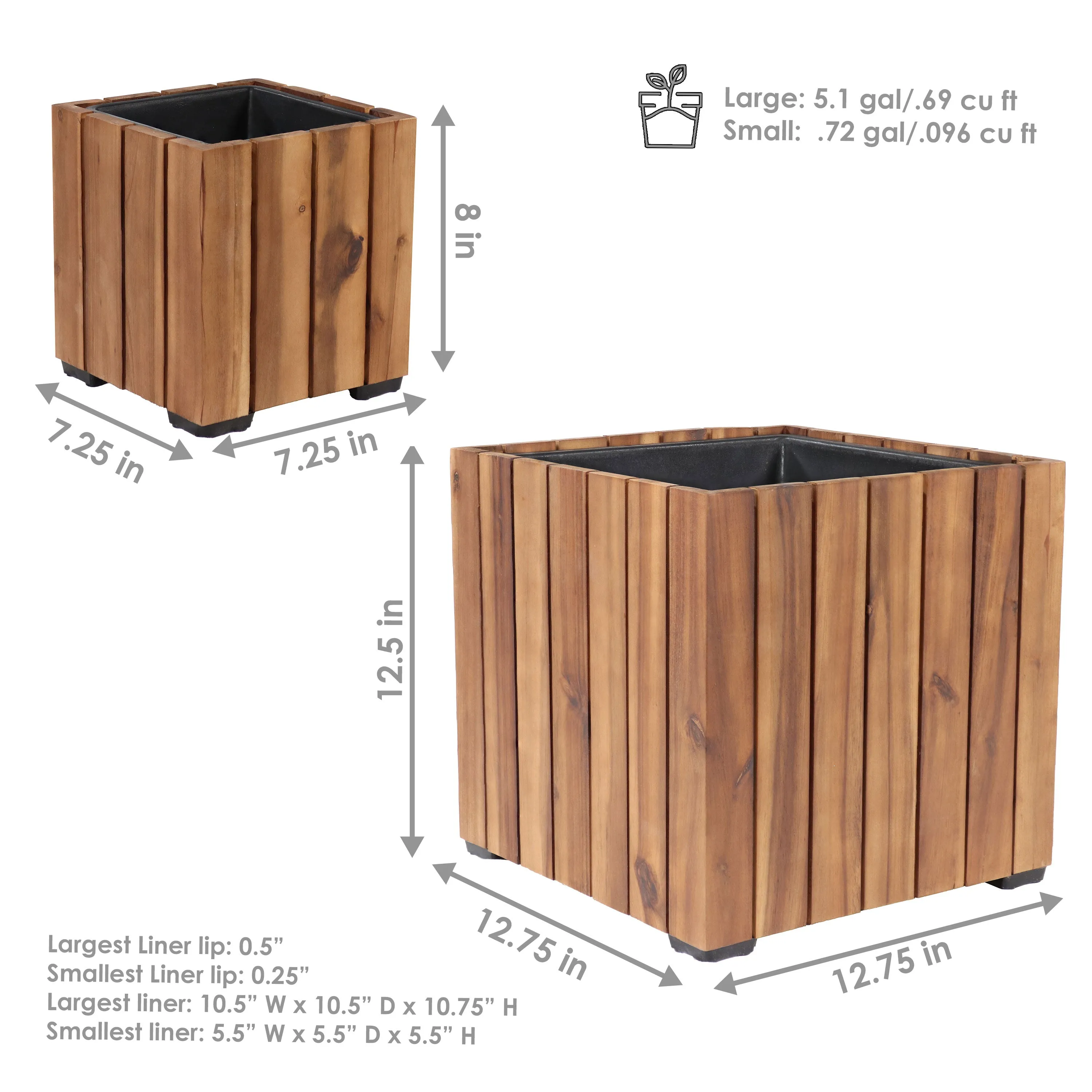 Sunnydaze 2-Piece Wooden Planter Boxes with Vertical Planks