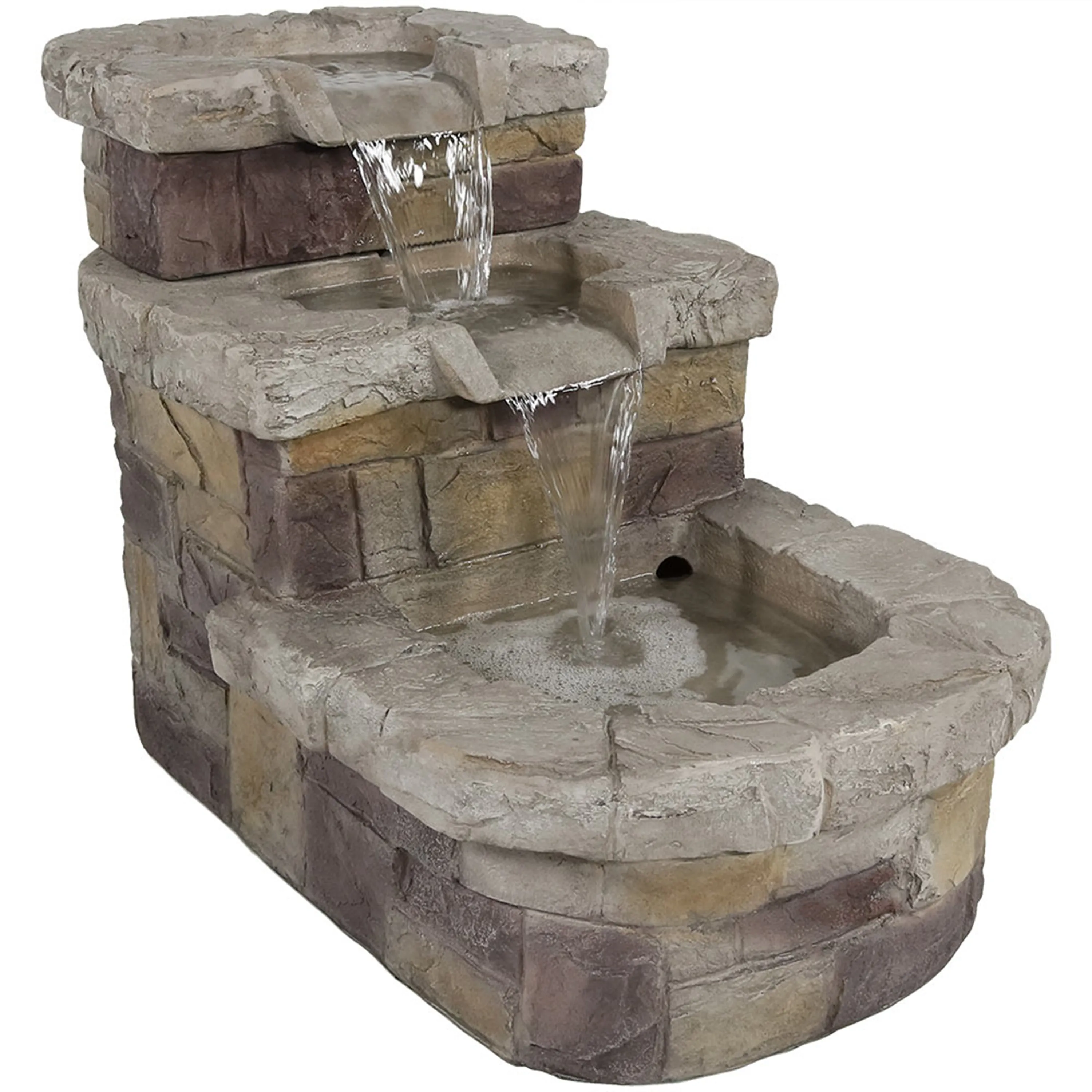 Sunnydaze 3-Tier Brick Steps Outdoor Fountain - 21"