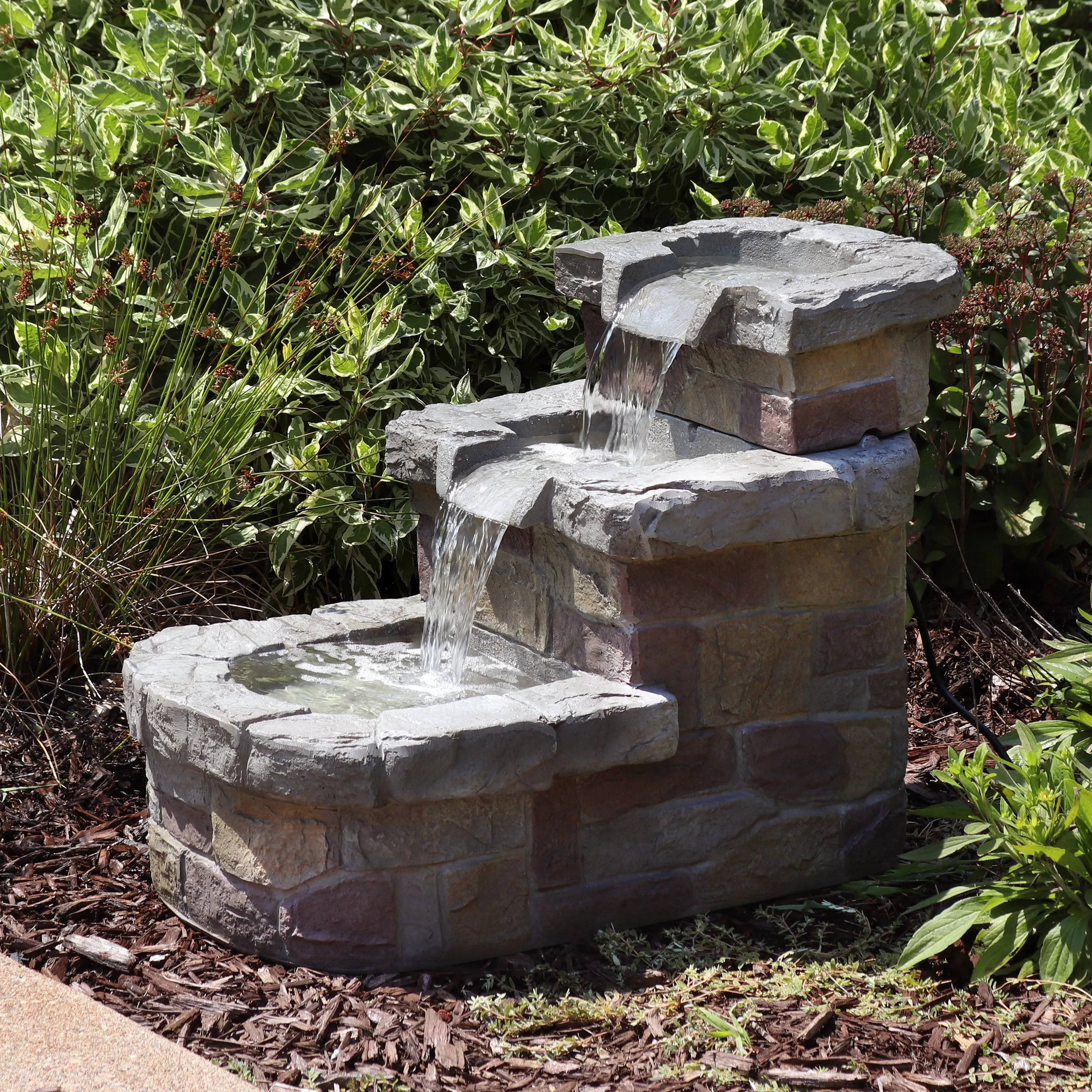 Sunnydaze 3-Tier Brick Steps Outdoor Fountain - 21"