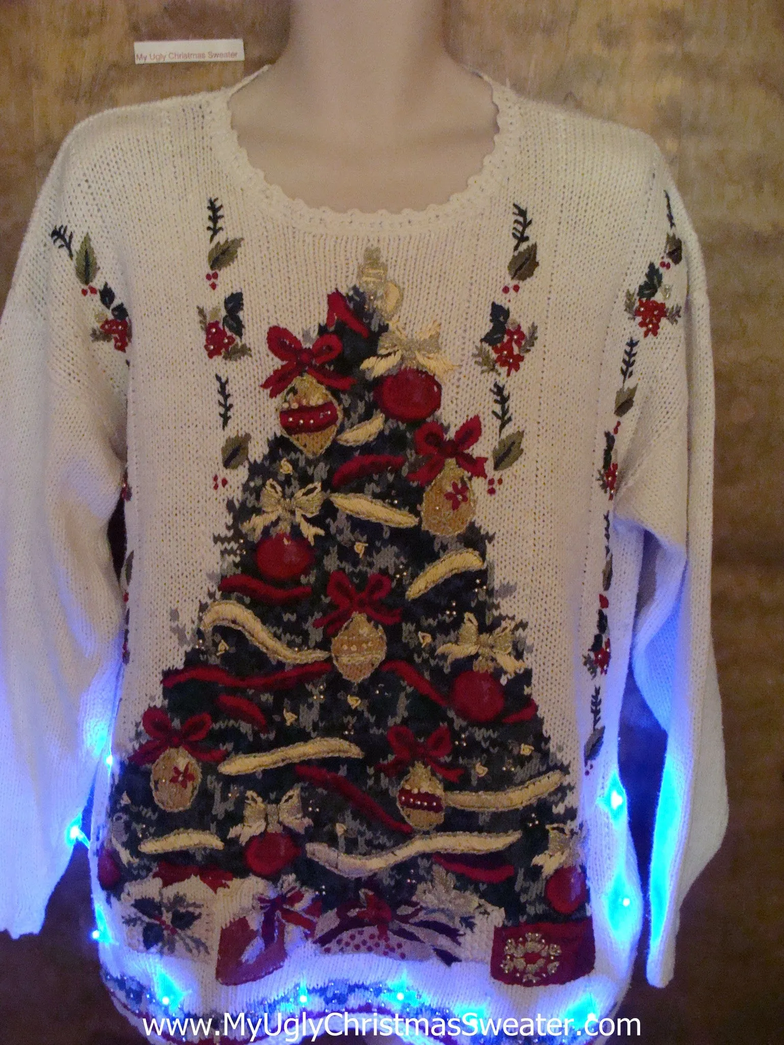 Tacky 80s Pullover with Tree Xmas Sweater with Lights