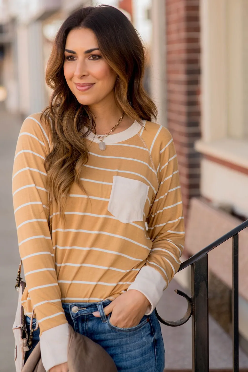 Textured Solid Trim Striped Tee