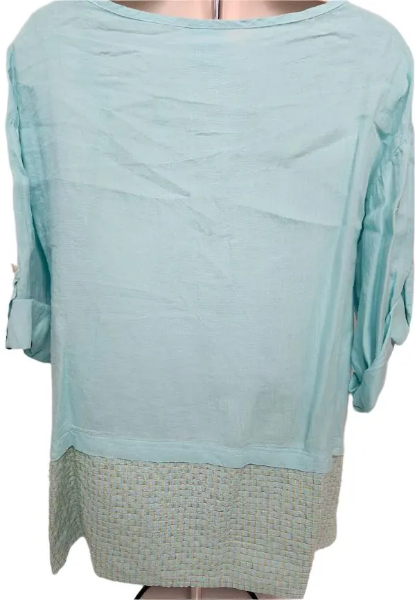 Top 3/4 Button Cuffed Sleeve 3 Button Pullover Aqua Women's Plt2137