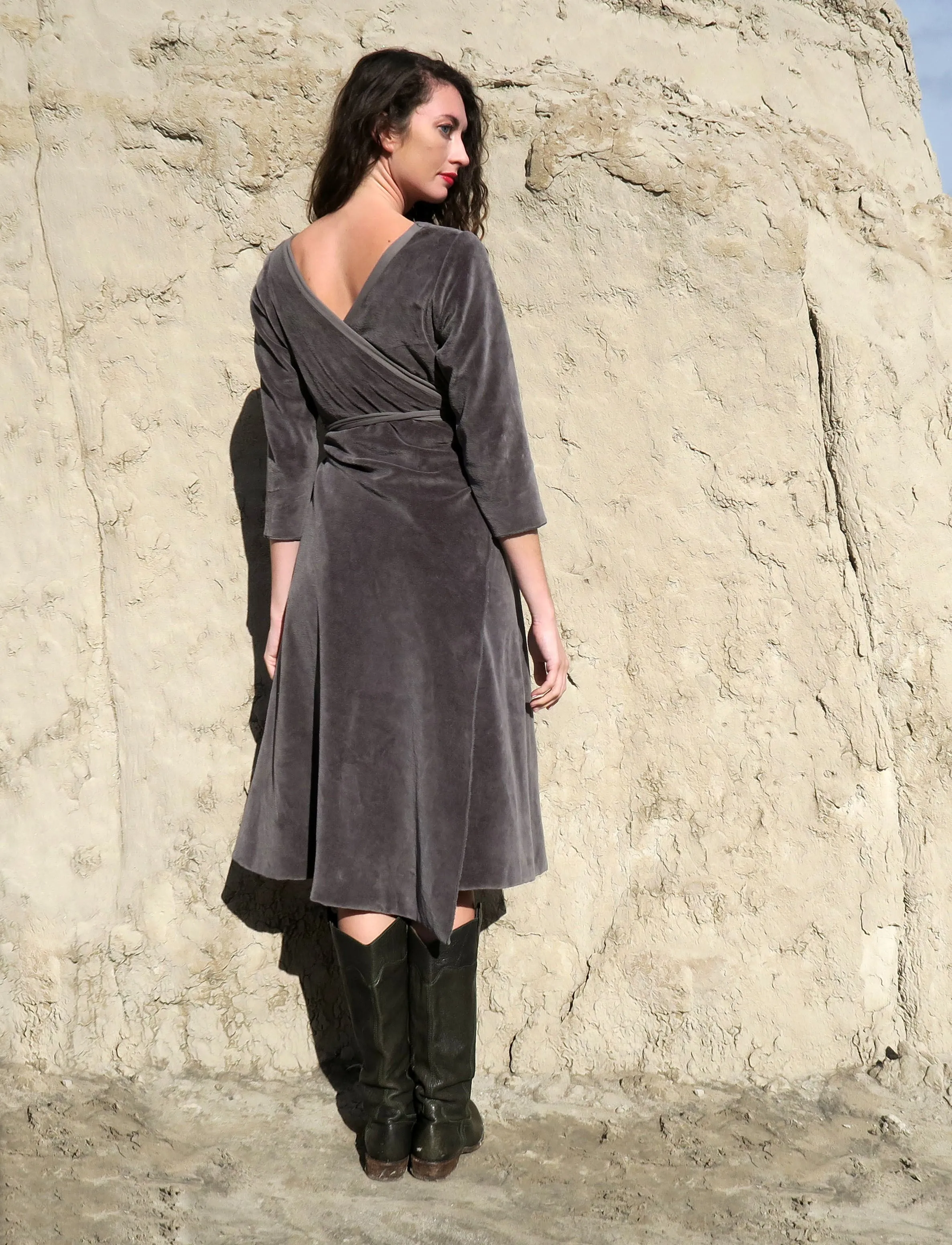 VELOUR Flip Wrap Simplicity Below Knee Dress