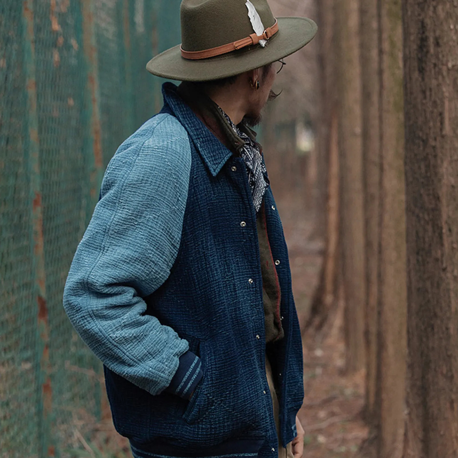 Vintage Indigo Sashiko Jacket Plant-dyed Splicing And Thickened Baseball Jacket