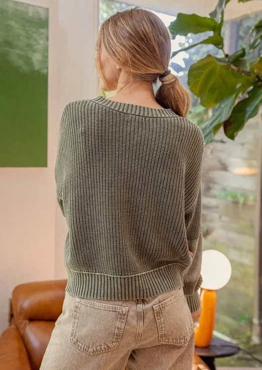 Vintage Wash Olive Patched Elbow Pullover