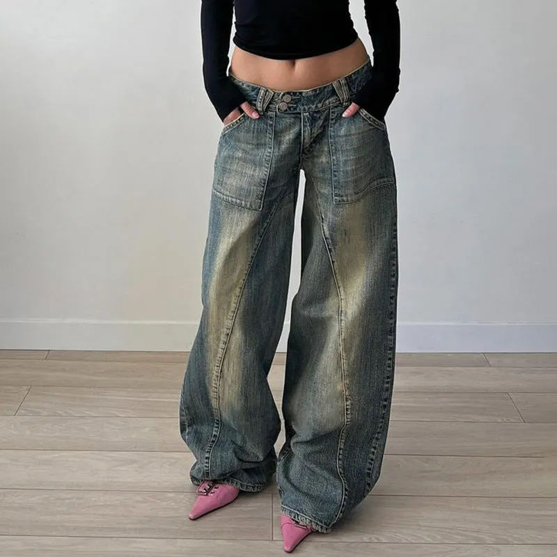 Vintage Wide-Leg Patchwork Jeans