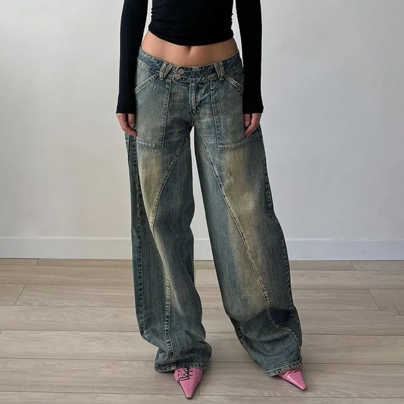 Vintage Wide-Leg Patchwork Jeans