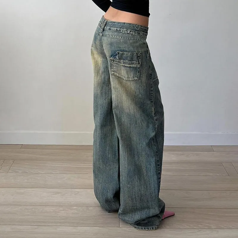 Vintage Wide-Leg Patchwork Jeans